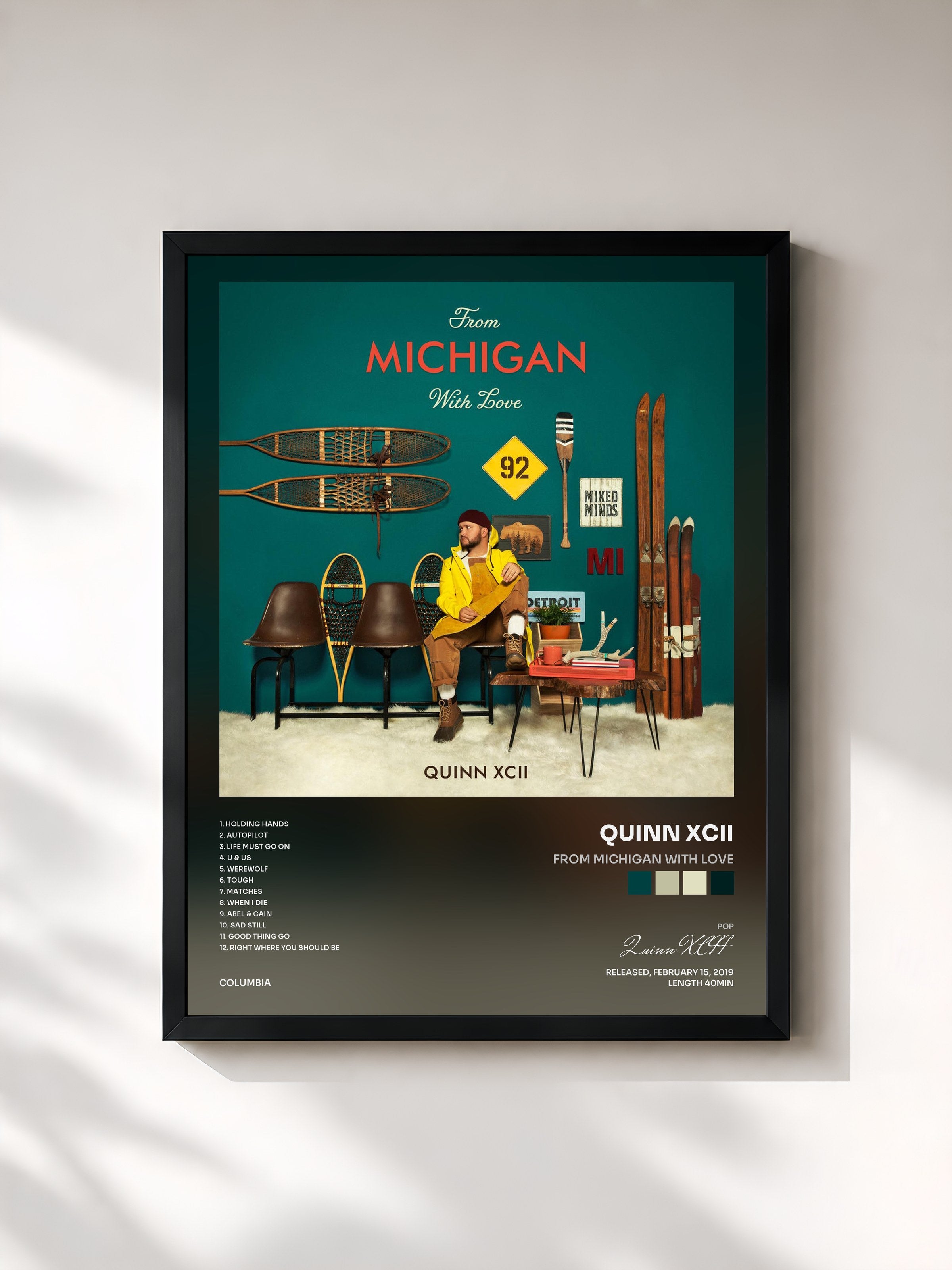 #noir Tableau de l'album From Michigan With Love de Quinn XCII, cadre noir, imprimé et encadré en France