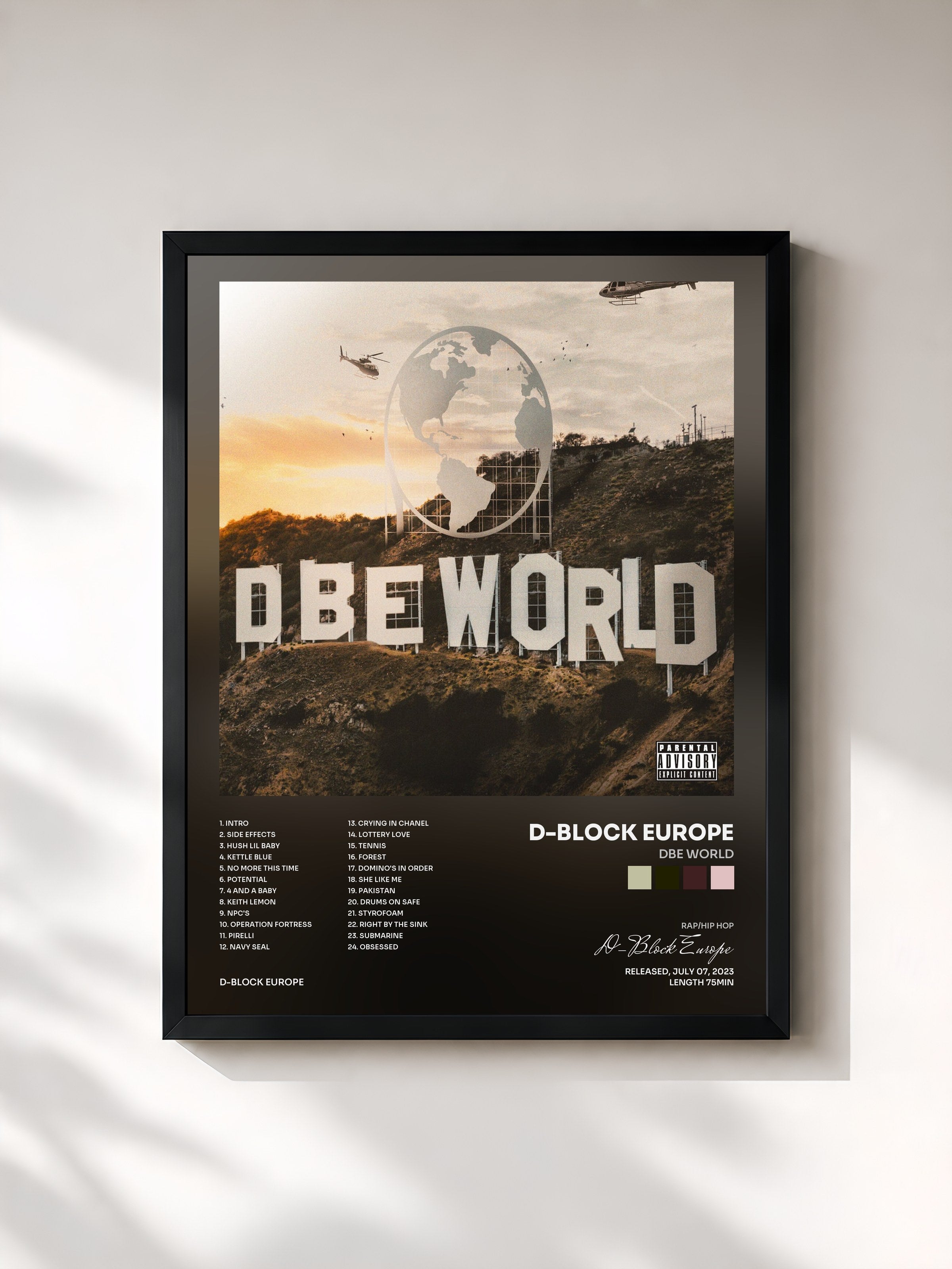 #noir Tableau de l'album DBE World de D-Block Europe, cadre noir, imprimé et encadré en France