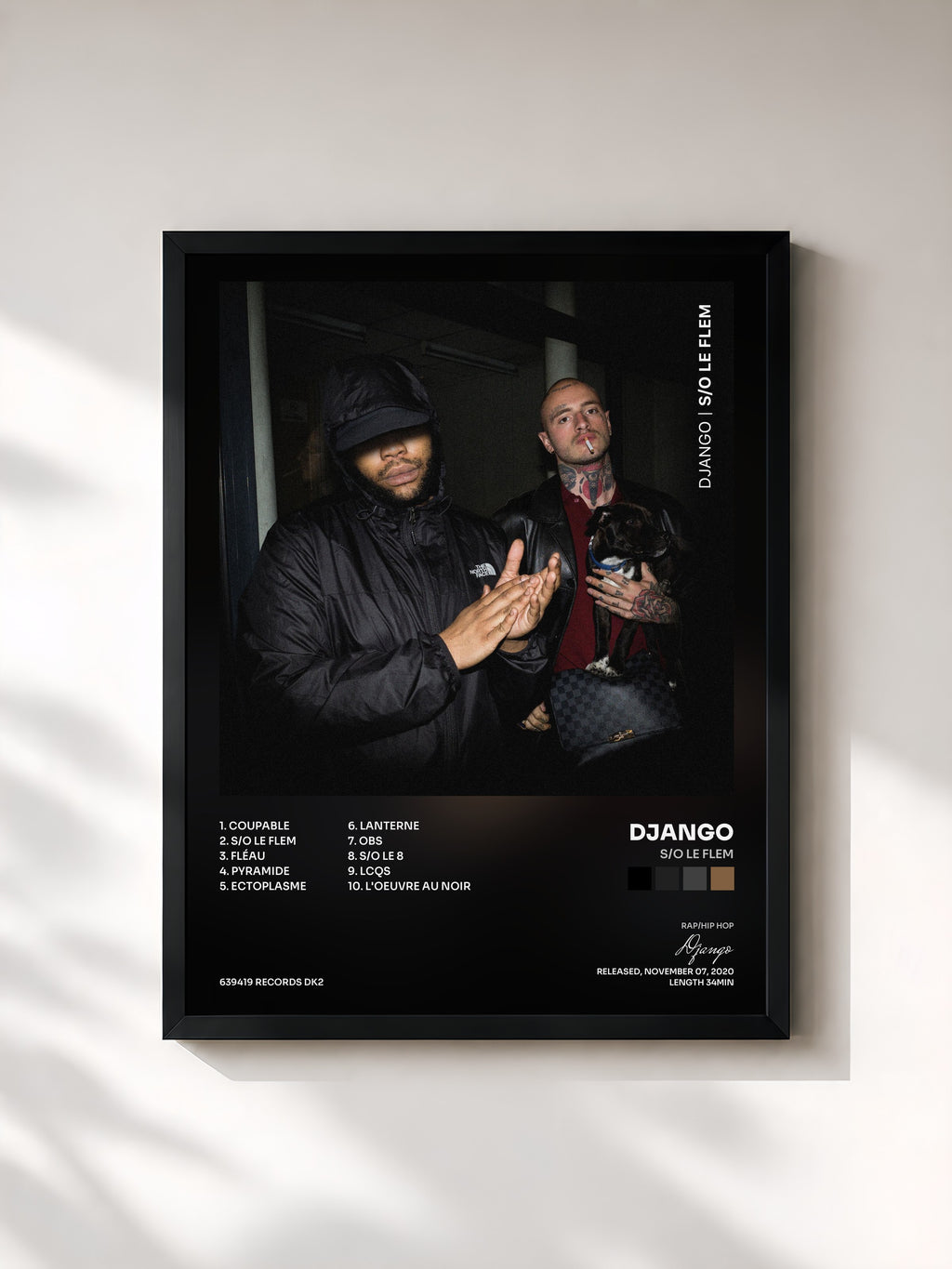 #noir Tableau de l'album S/O le Flem de Django, cadre noir, imprimé et encadré en France
