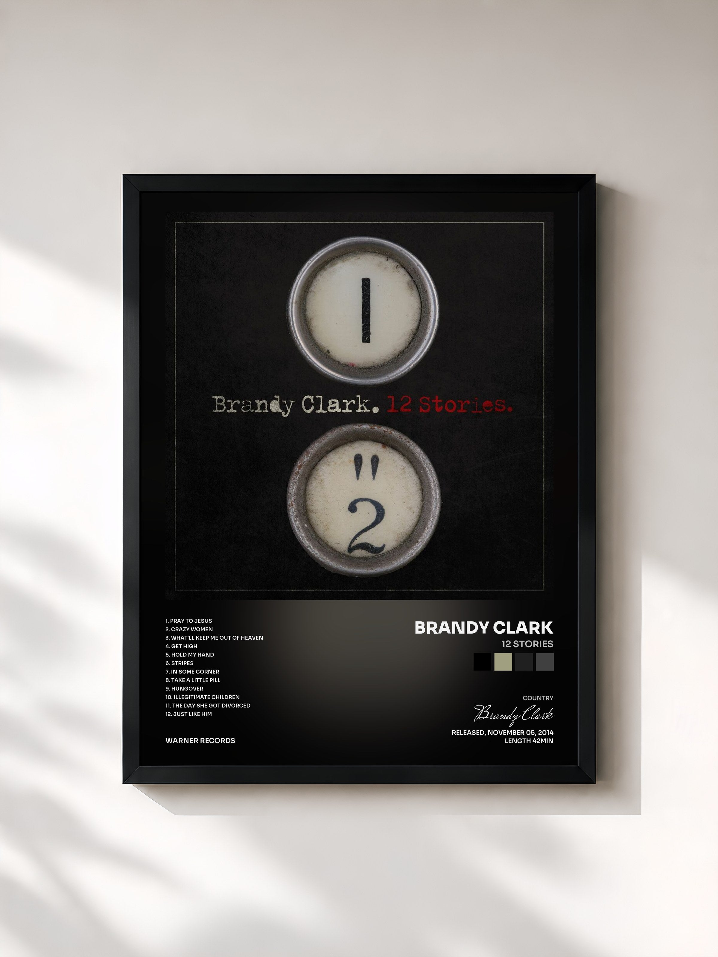 #noir Tableau de l'album 12 Stories de Brandy Clark, cadre noir, imprimé et encadré en France