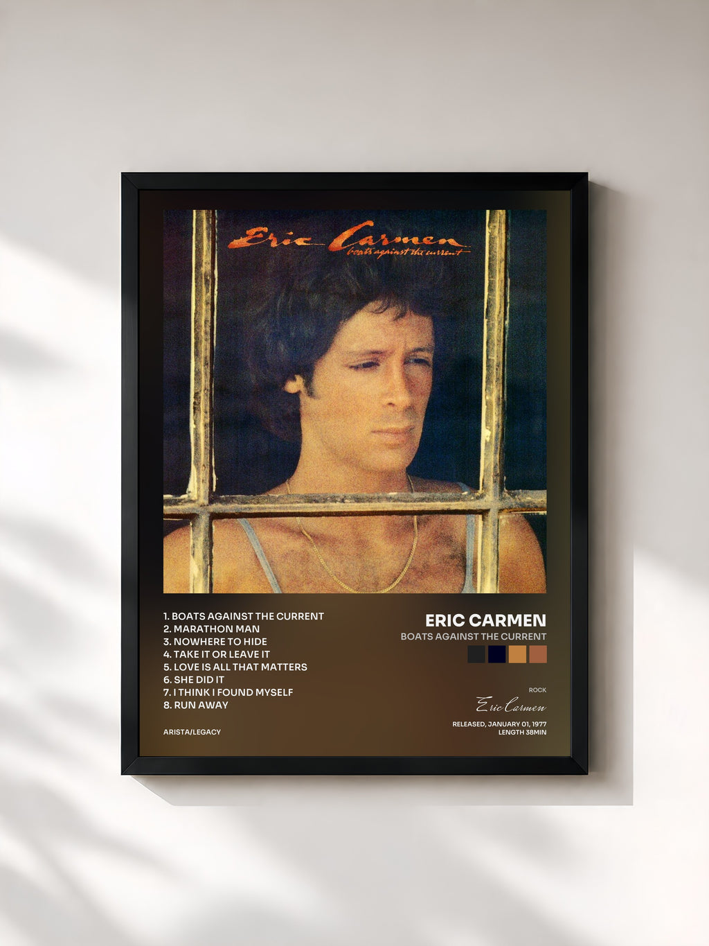 #noir Tableau de l'album Boats Against the Current de Eric Carmen, cadre noir, imprimé et encadré en France