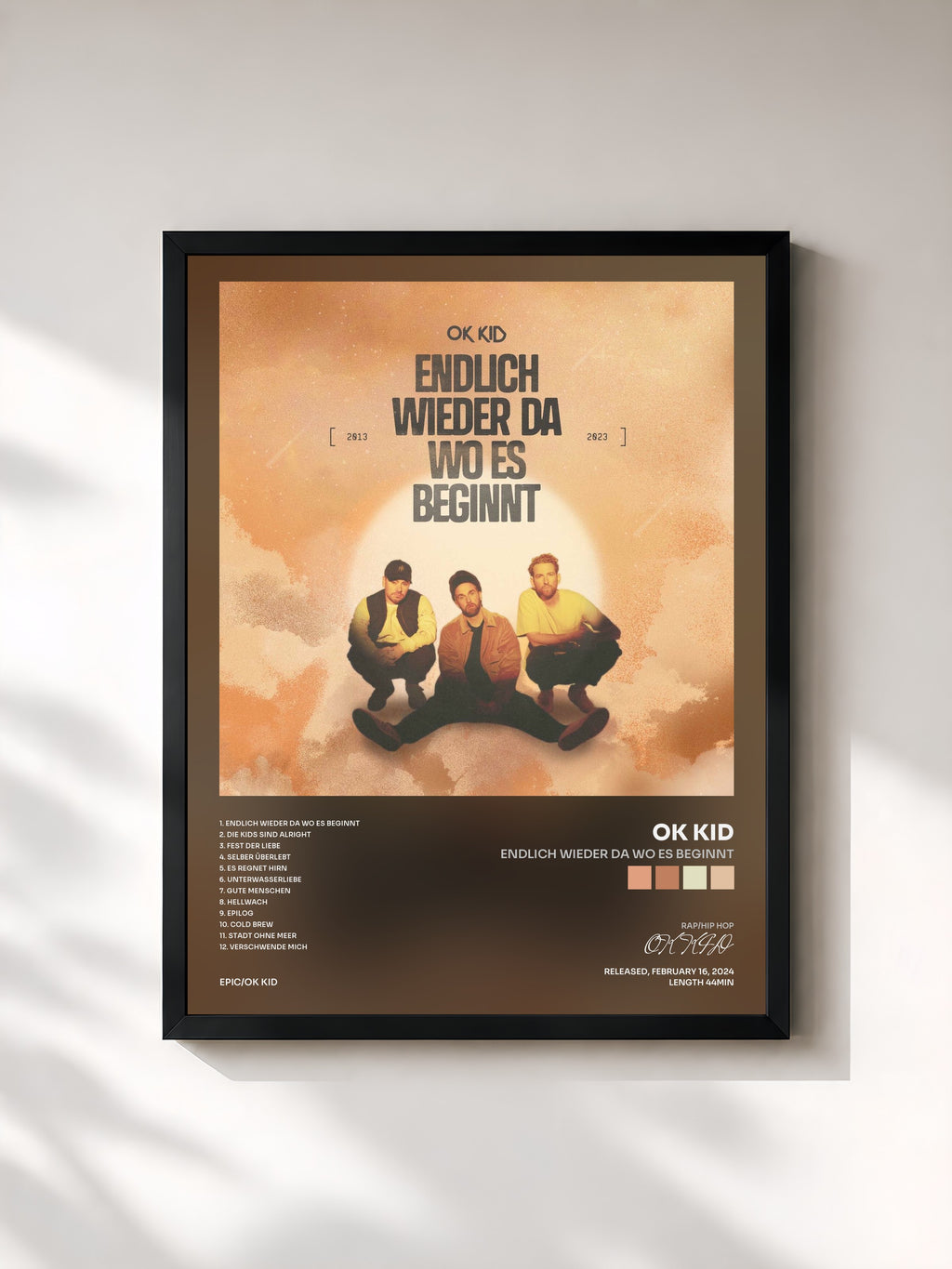 #noir Tableau de l'album Endlich wieder da wo es beginnt de OK KID, cadre noir, imprimé et encadré en France