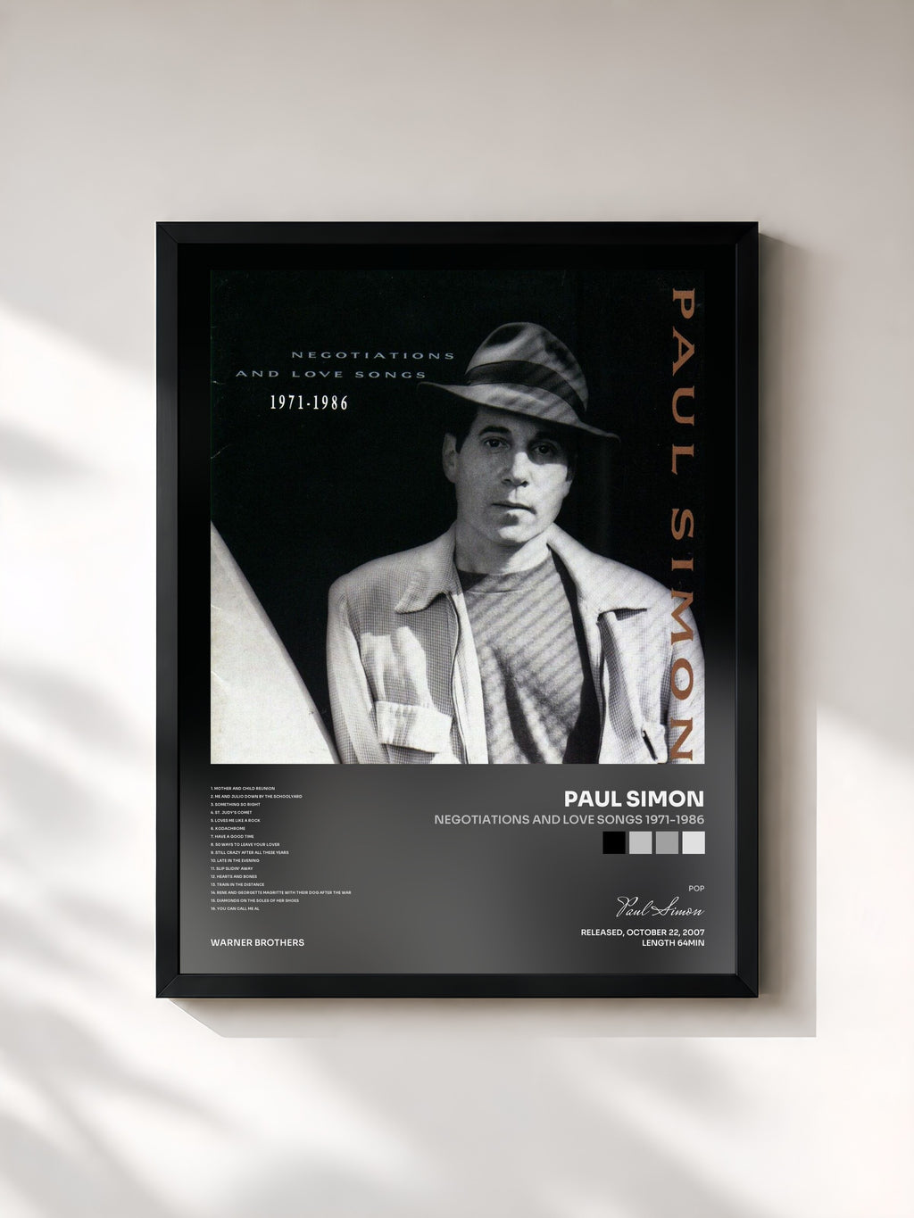 #noir Negotiations And Love Songs 1971-1986 di Paul Simon in stampa incorniciata, cornice nera, stampata e incorniciata in Francia
