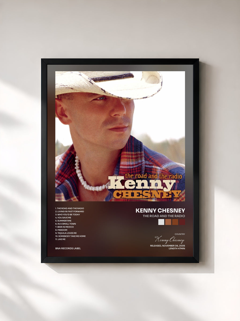 #noir Tableau de l'album The Road And The Radio de Kenny Chesney, cadre noir, imprimé et encadré en France