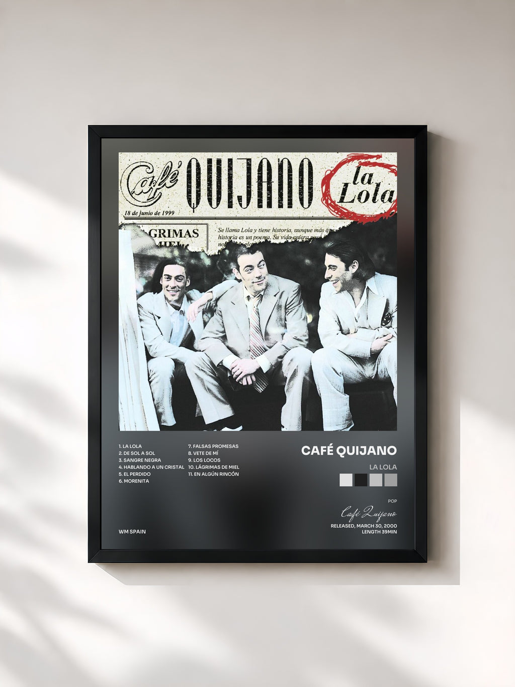 #noir Tableau de l'album La Lola de Café Quijano, cadre noir, imprimé et encadré en France
