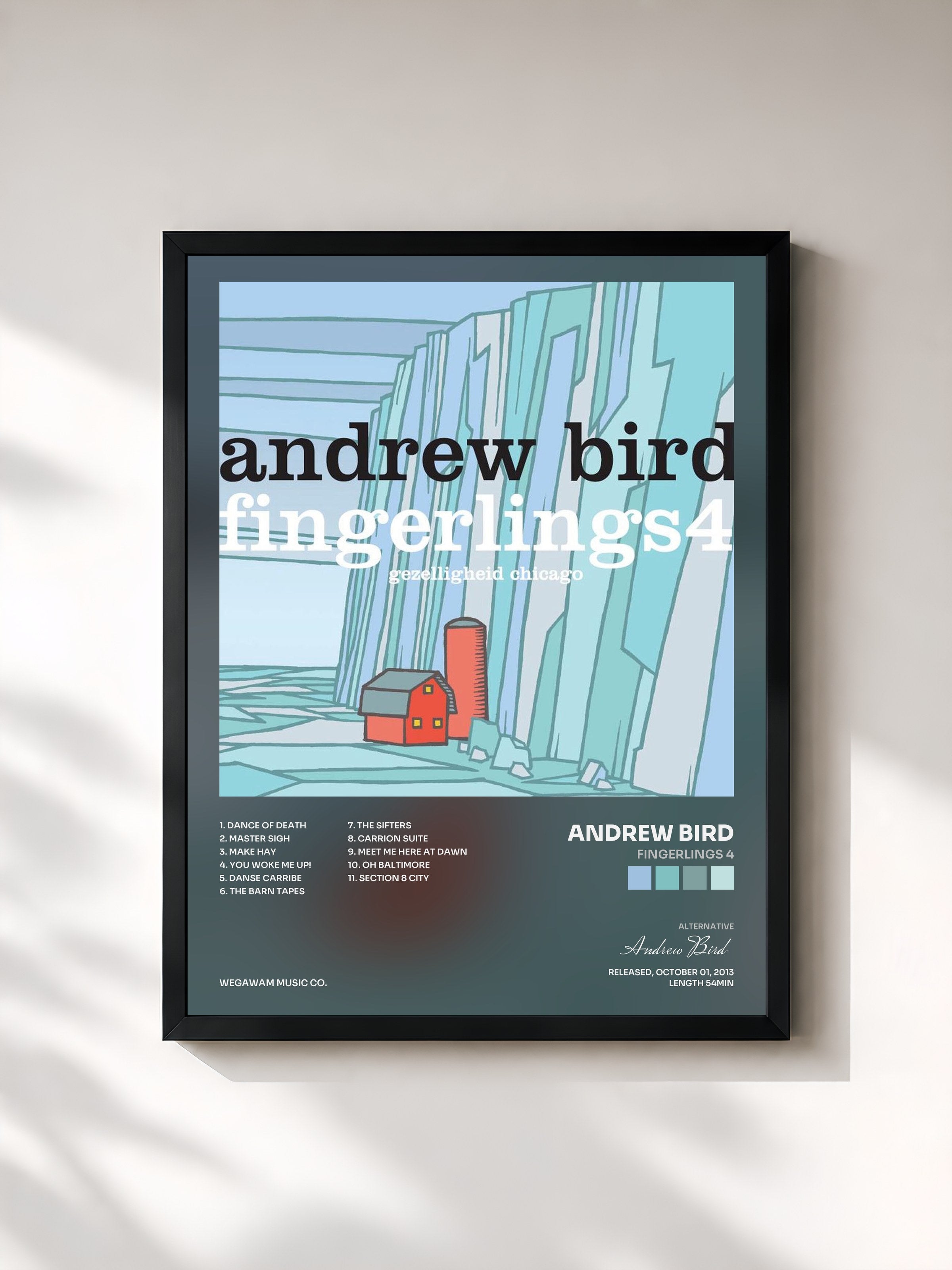 #noir Tableau de l'album Fingerlings 4 de Andrew Bird, cadre noir, imprimé et encadré en France