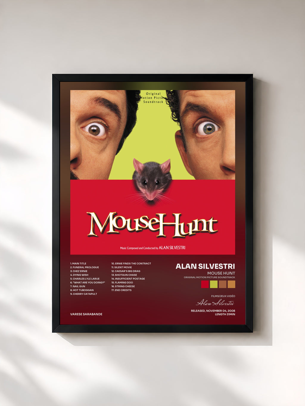 #noir Tableau de l'album Mouse Hunt (Original Motion Picture Soundtrack) de Alan Silvestri, cadre noir, imprimé et encadré en France