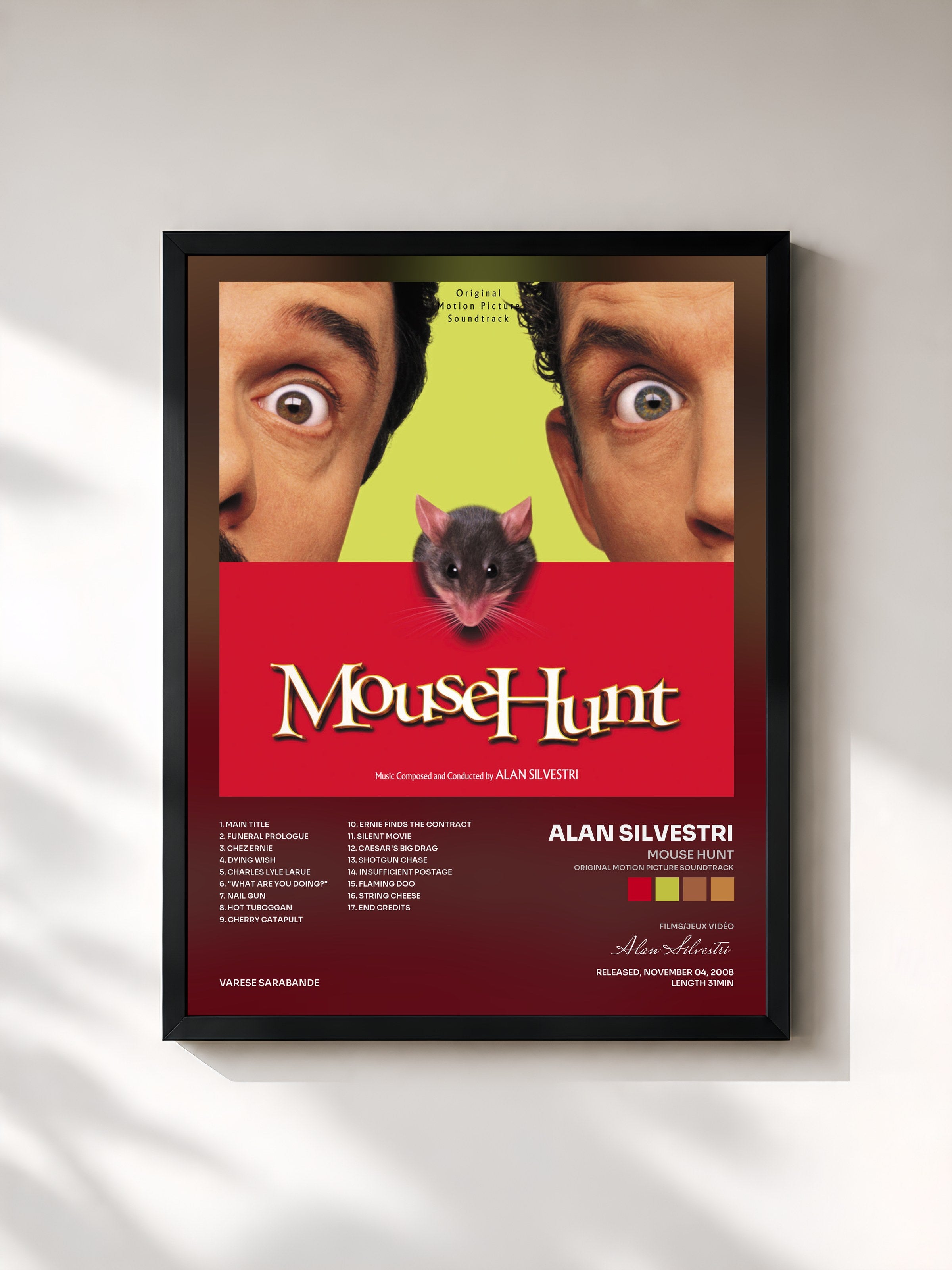 #noir Tableau de l'album Mouse Hunt (Original Motion Picture Soundtrack) de Alan Silvestri, cadre noir, imprimé et encadré en France