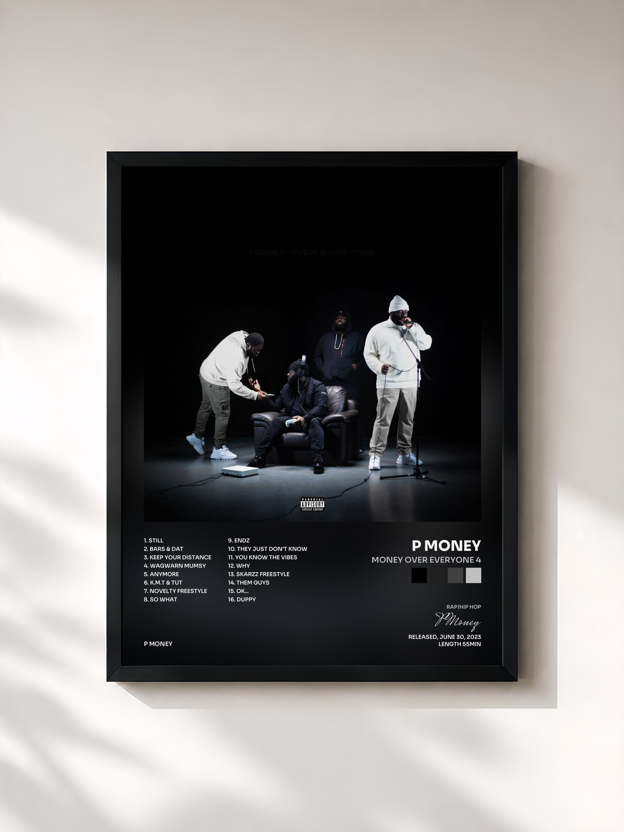 #noir Tableau de l'album Money Over Everyone 4 de P Money, cadre noir, imprimé et encadré en France