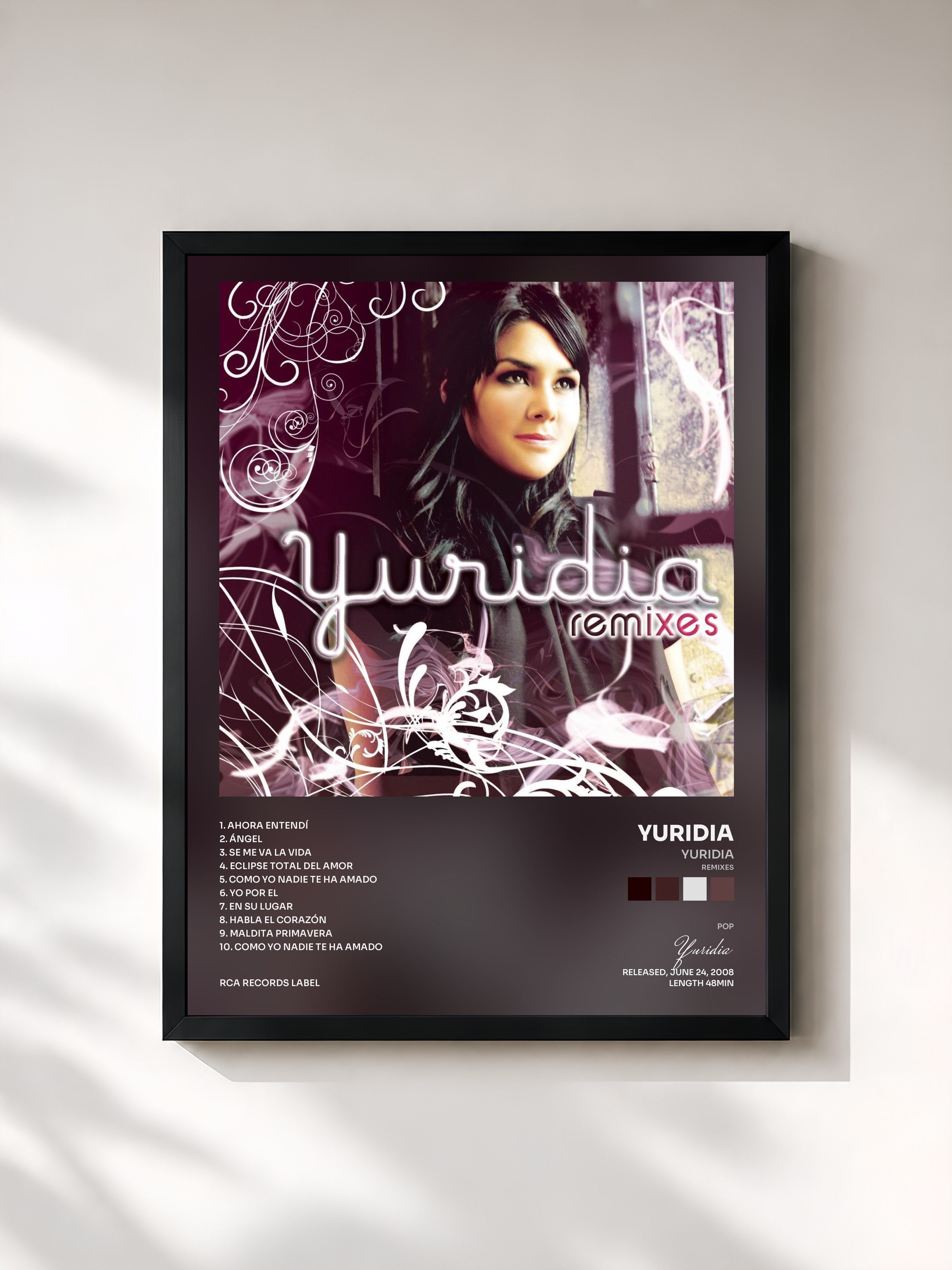 #noir Tableau de l'album Yuridia (Remixes) de Yuridia, cadre noir, imprimé et encadré en France