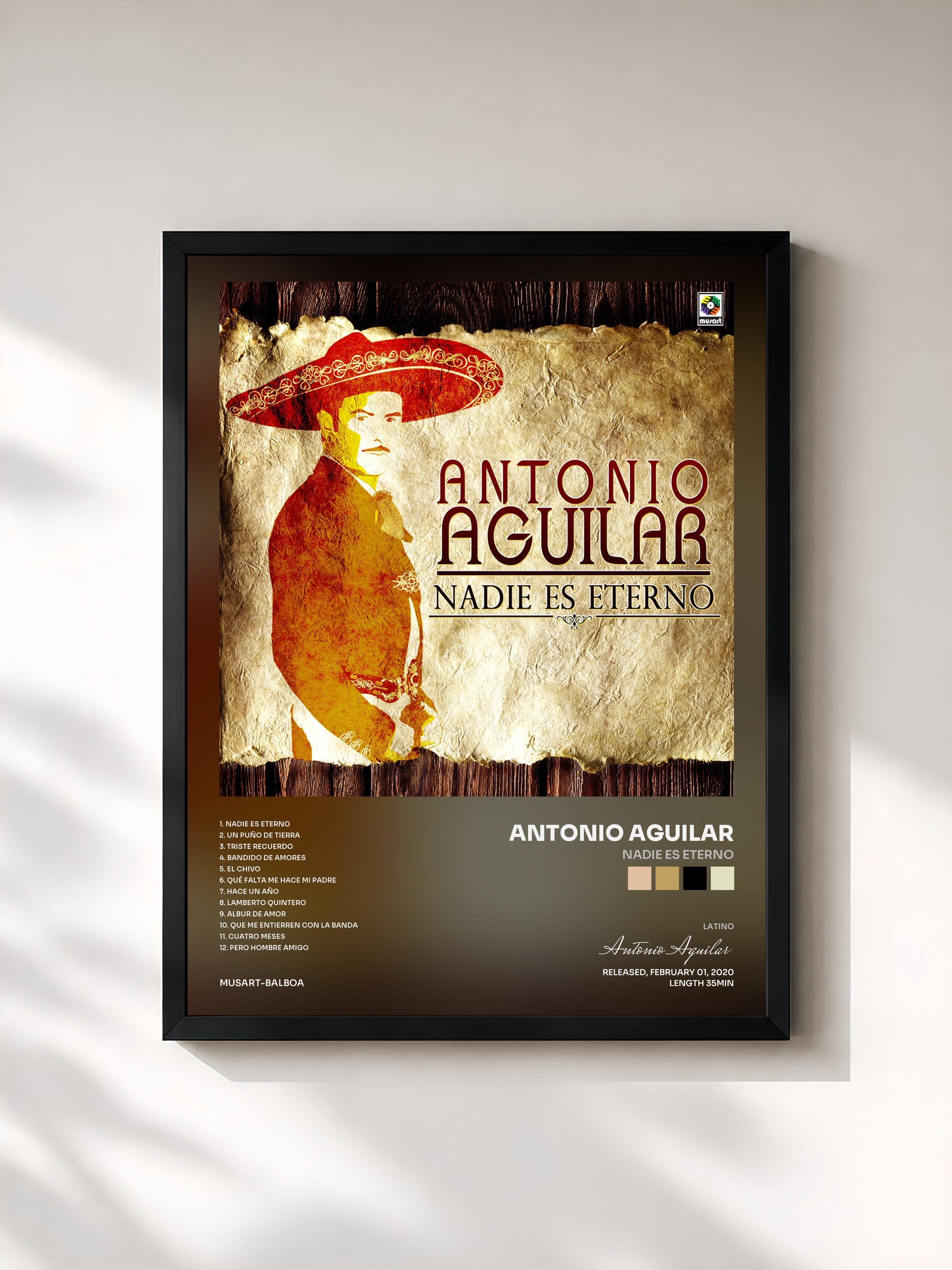 #noir Tableau de l'album Nadie Es Eterno de Antonio Aguilar, cadre noir, imprimé et encadré en France