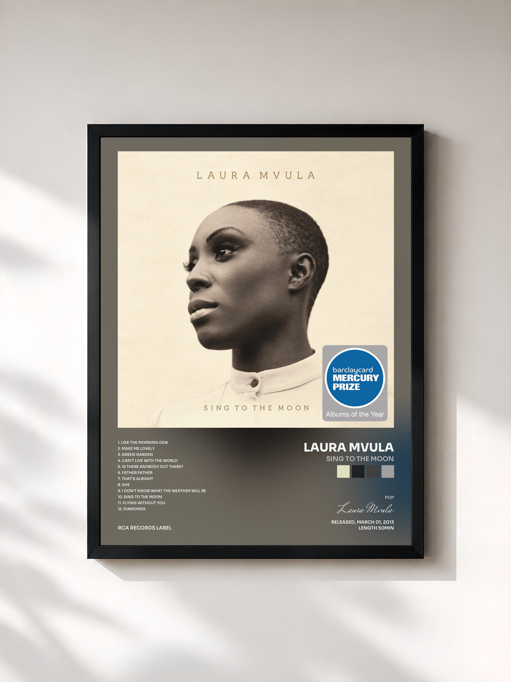 #noir Tableau de l'album Sing to the Moon de Laura Mvula, cadre noir, imprimé et encadré en France