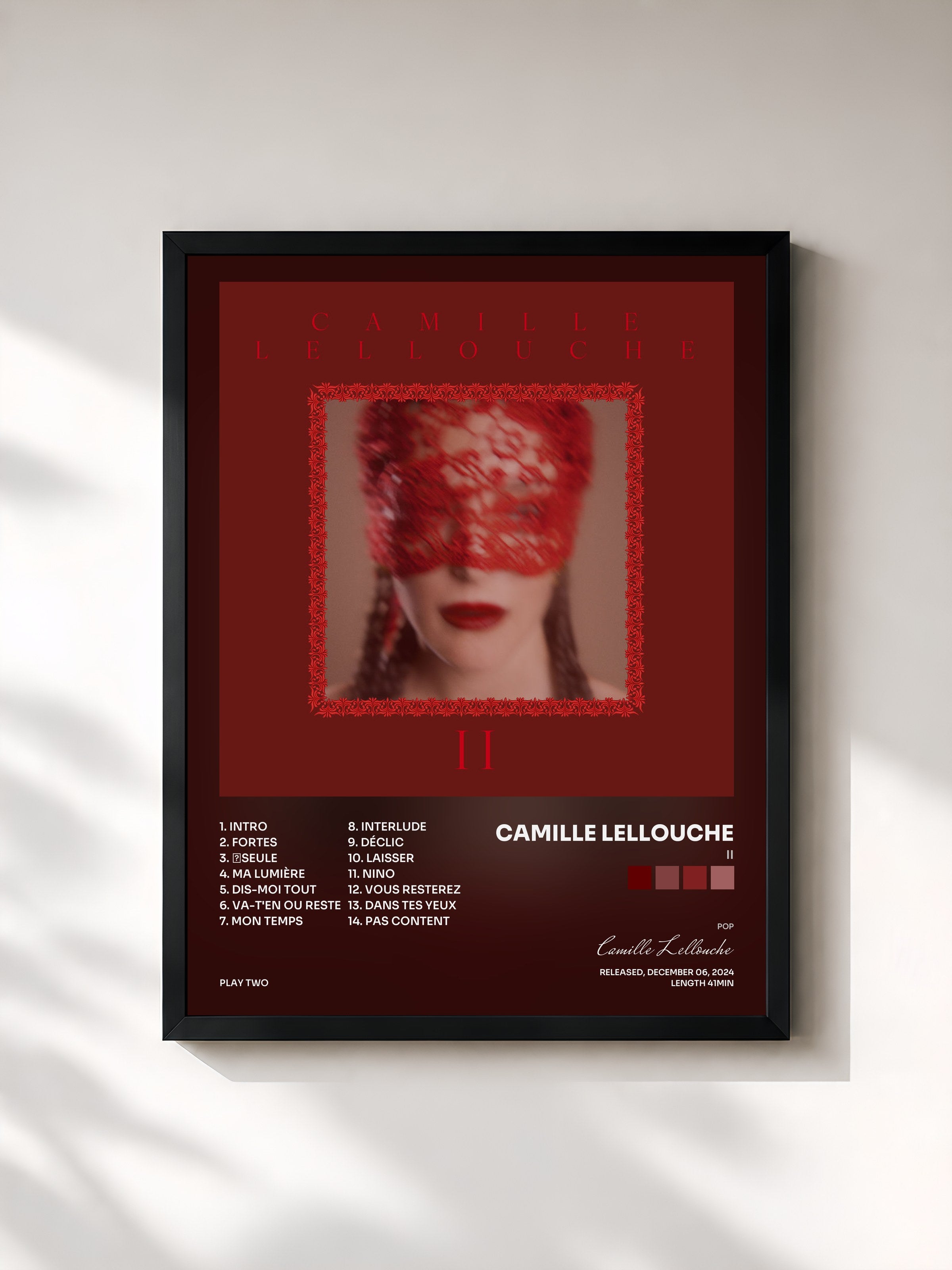 #noir Tableau de l'album II de Camille Lellouche, cadre noir, imprimé et encadré en France