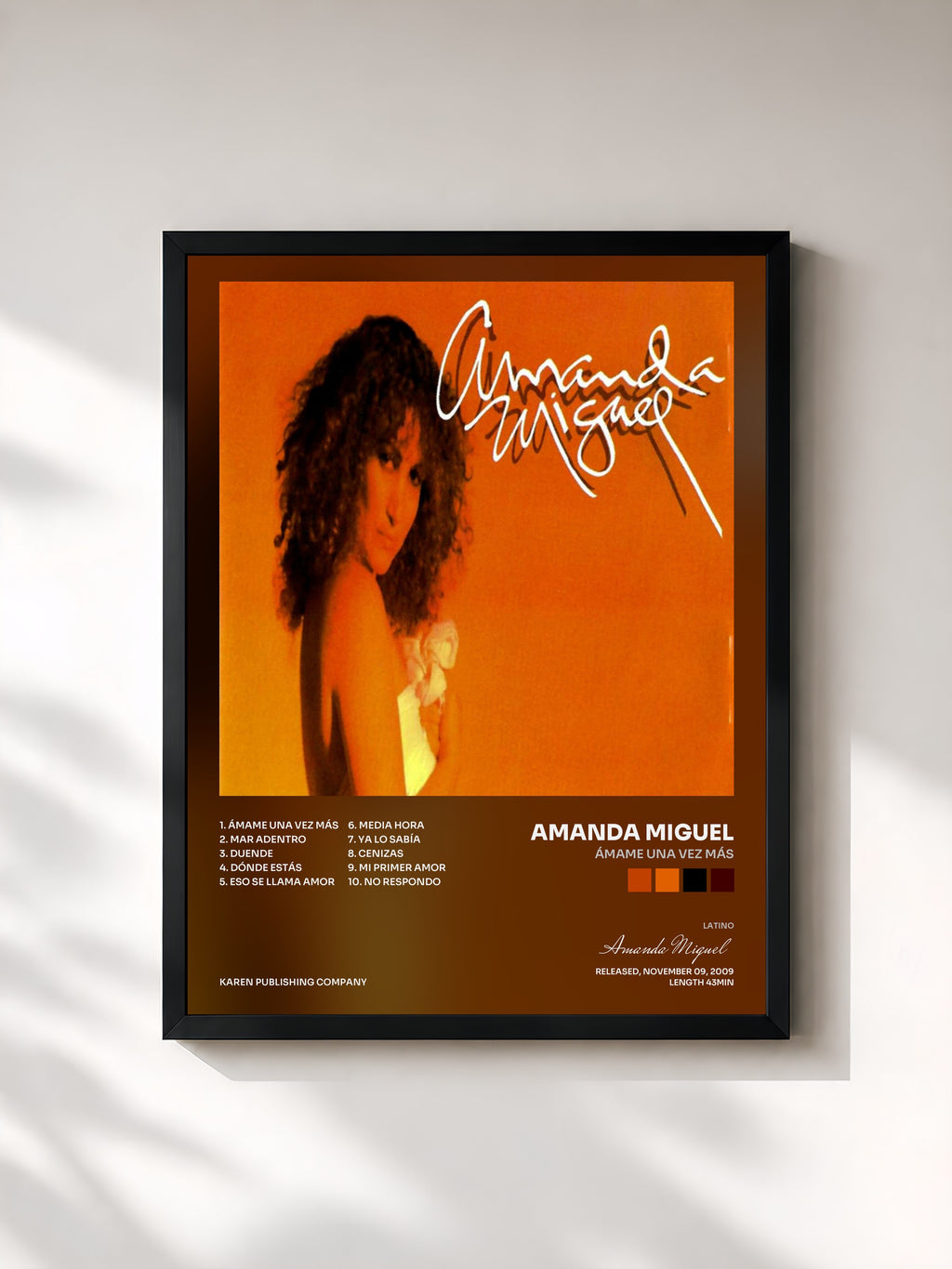 #noir Tableau de l'album Ámame una Vez Más de Amanda Miguel, cadre noir, imprimé et encadré en France