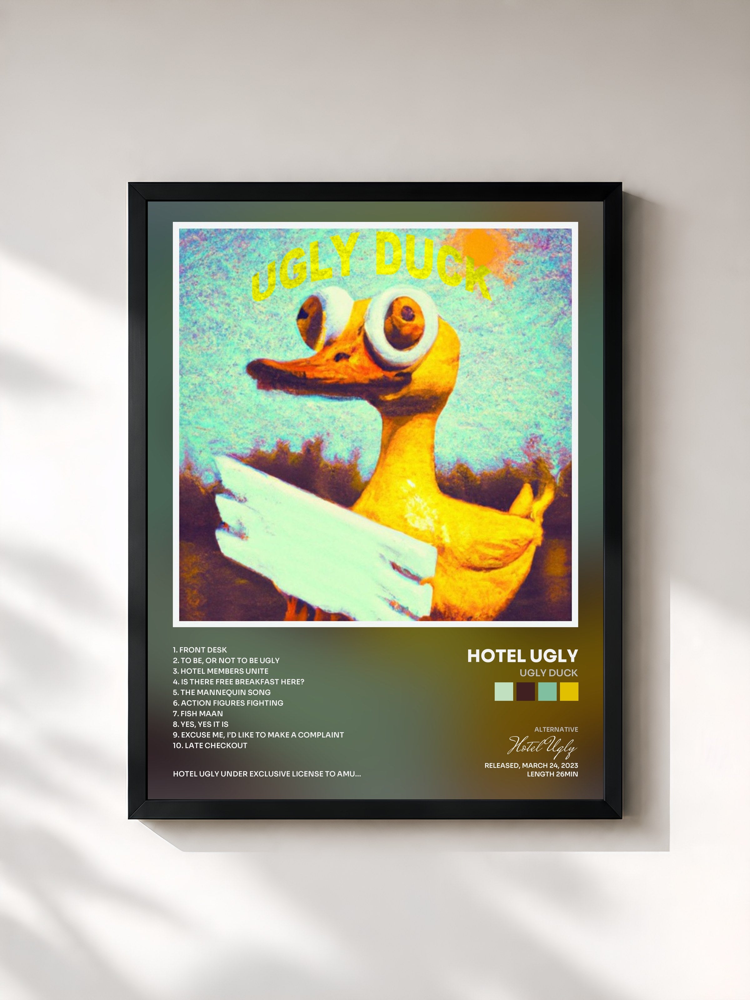 #noir Tableau de l'album Ugly Duck de Hotel Ugly, cadre noir, imprimé et encadré en France