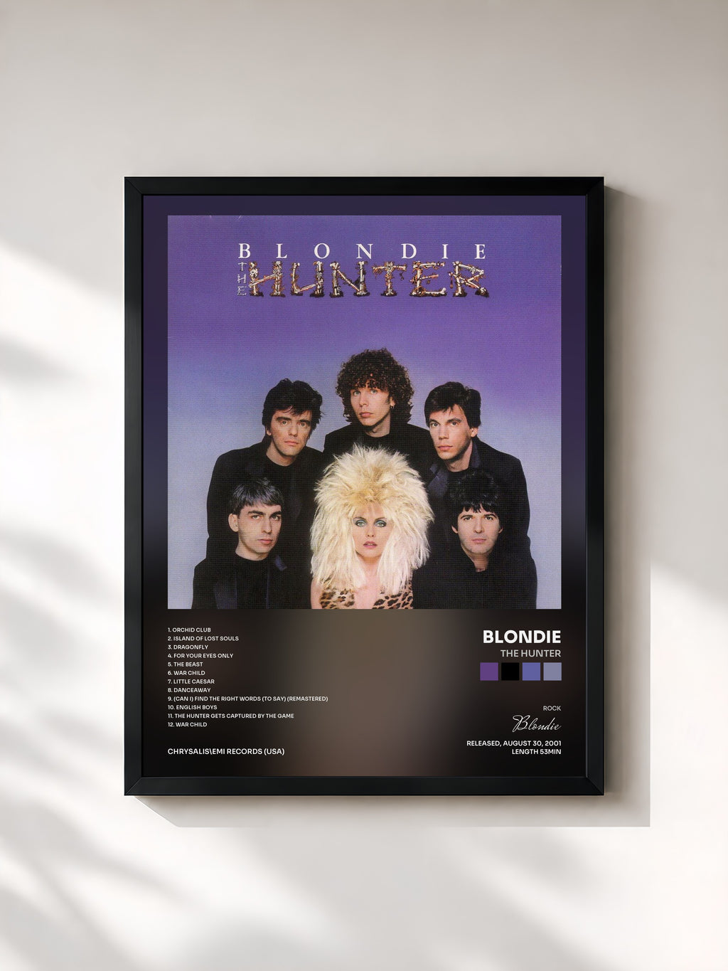 #noir Tableau de l'album The Hunter de Blondie, cadre noir, imprimé et encadré en France