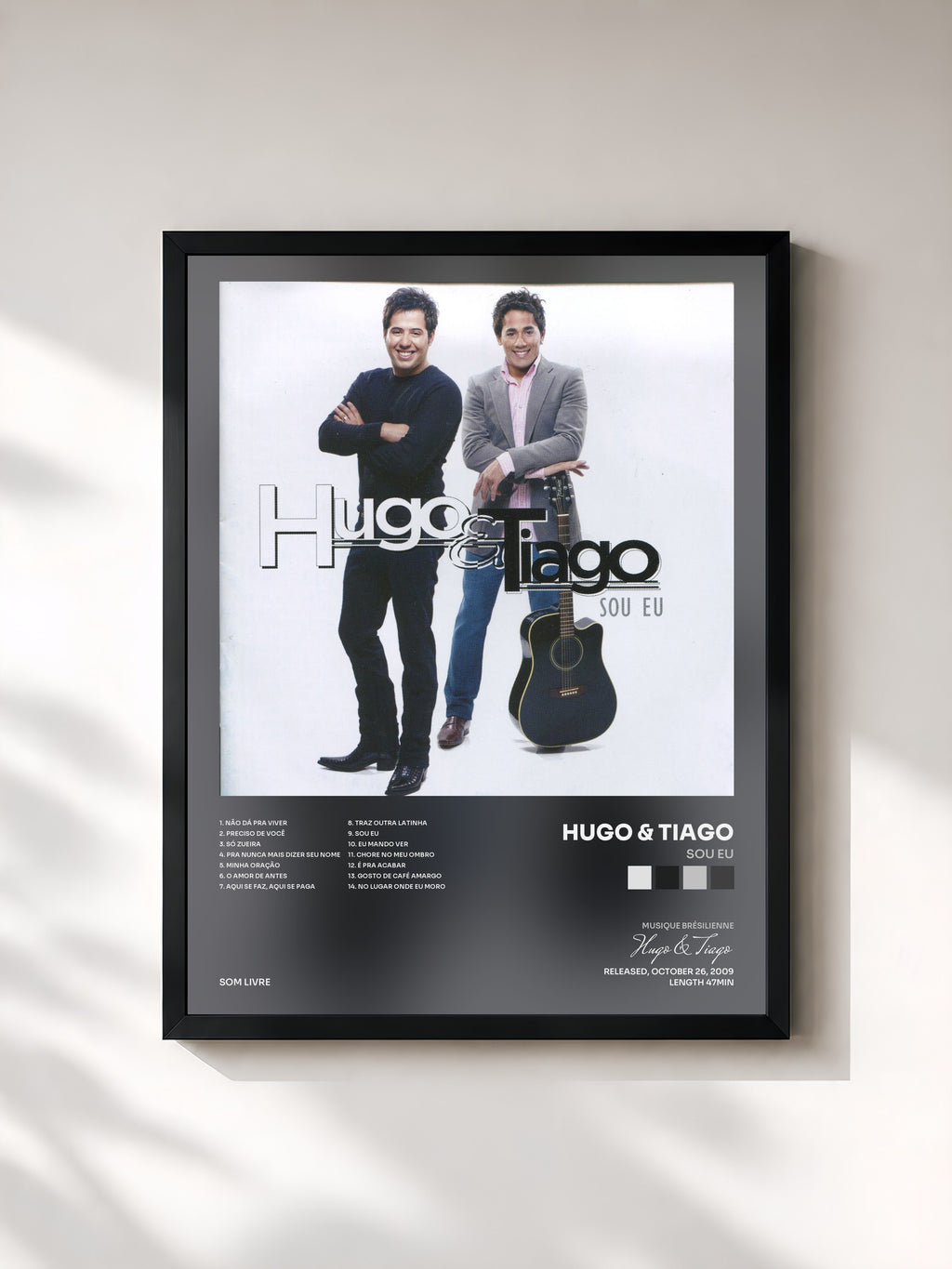 #noir Tableau de l'album Sou Eu de Hugo & Tiago, cadre noir, imprimé et encadré en France