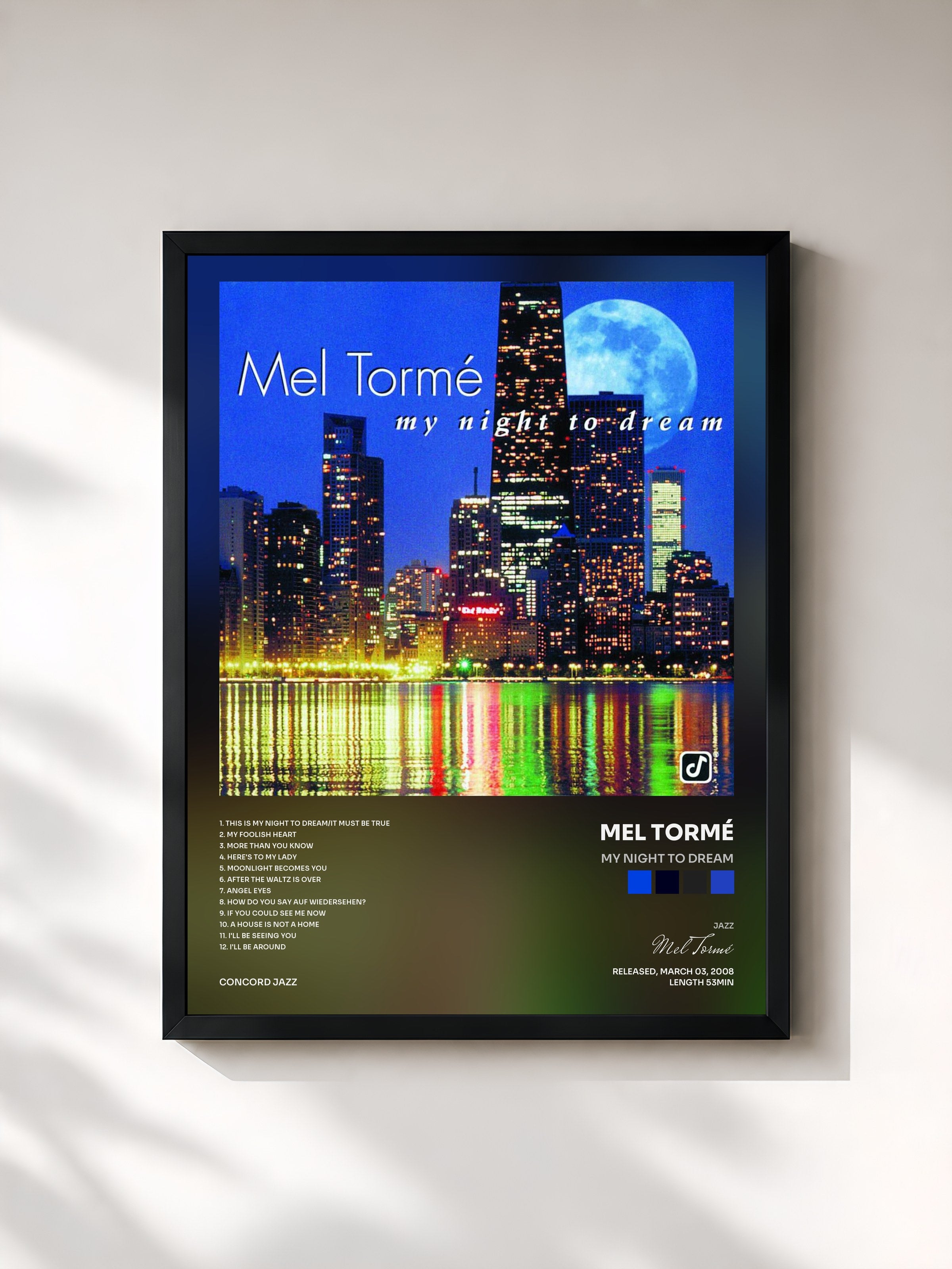 #noir Tableau de l'album My Night To Dream de Mel Tormé, cadre noir, imprimé et encadré en France