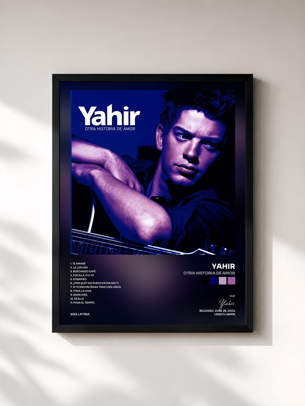 #noir Tableau de l'album Otra Historia De Amor de Yahir, cadre noir, imprimé et encadré en France