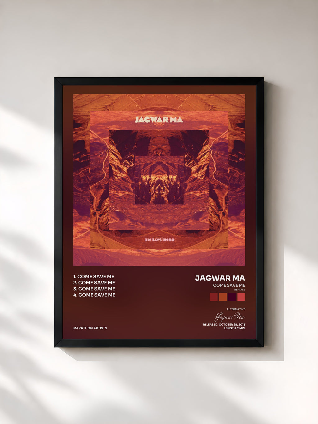 #noir Tableau de l'album Come Save Me (Remixes) de Jagwar Ma, cadre noir, imprimé et encadré en France