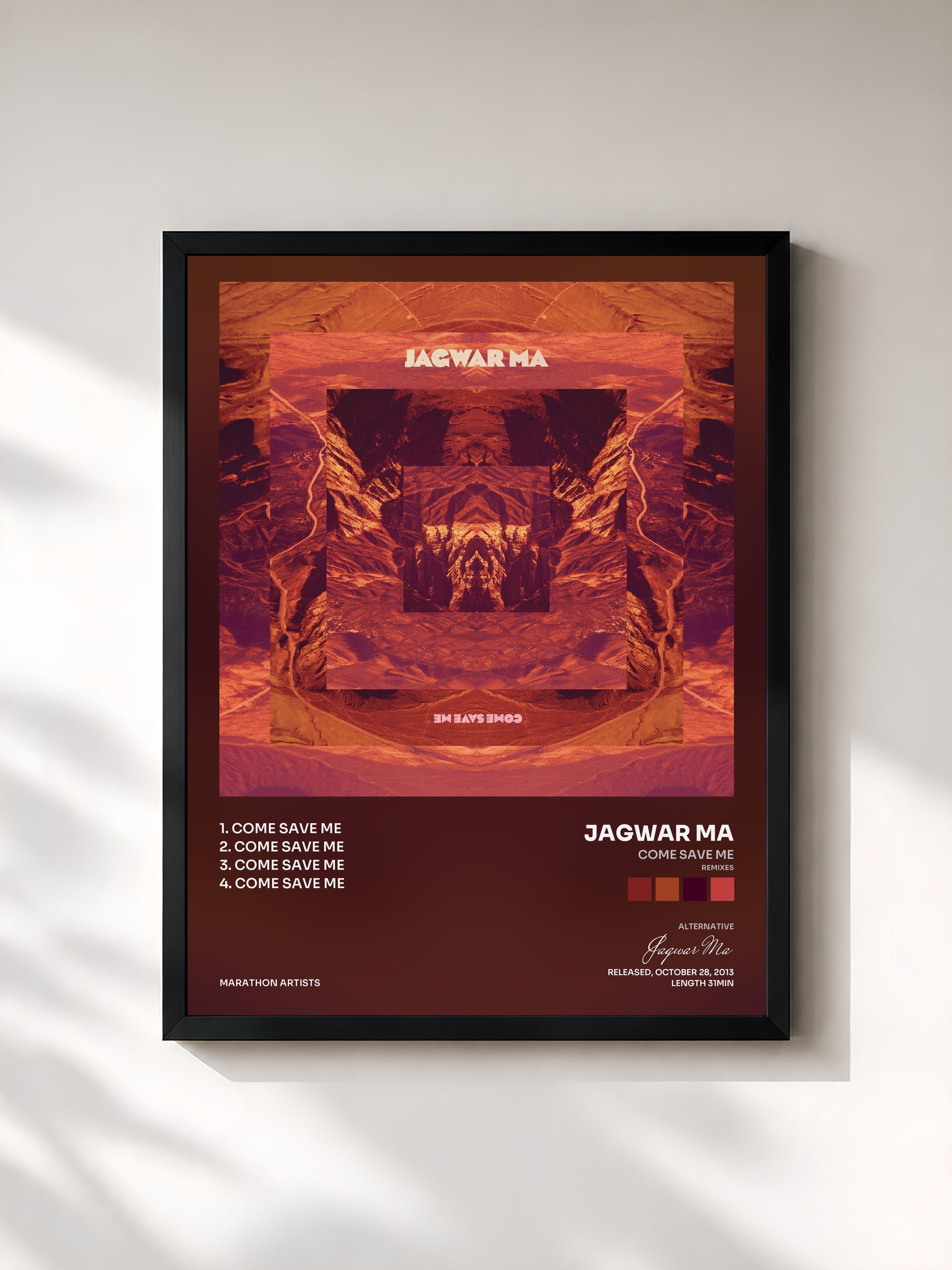 #noir Tableau de l'album Come Save Me (Remixes) de Jagwar Ma, cadre noir, imprimé et encadré en France