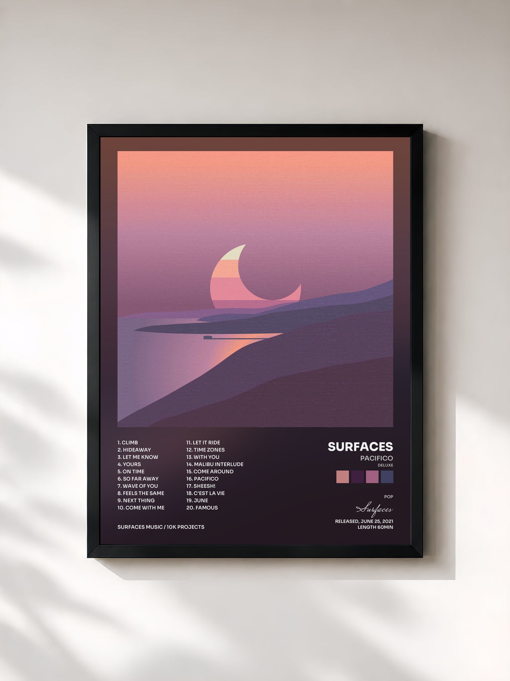 #noir Tableau de l'album Pacifico (Deluxe) de Surfaces, cadre noir, imprimé et encadré en France