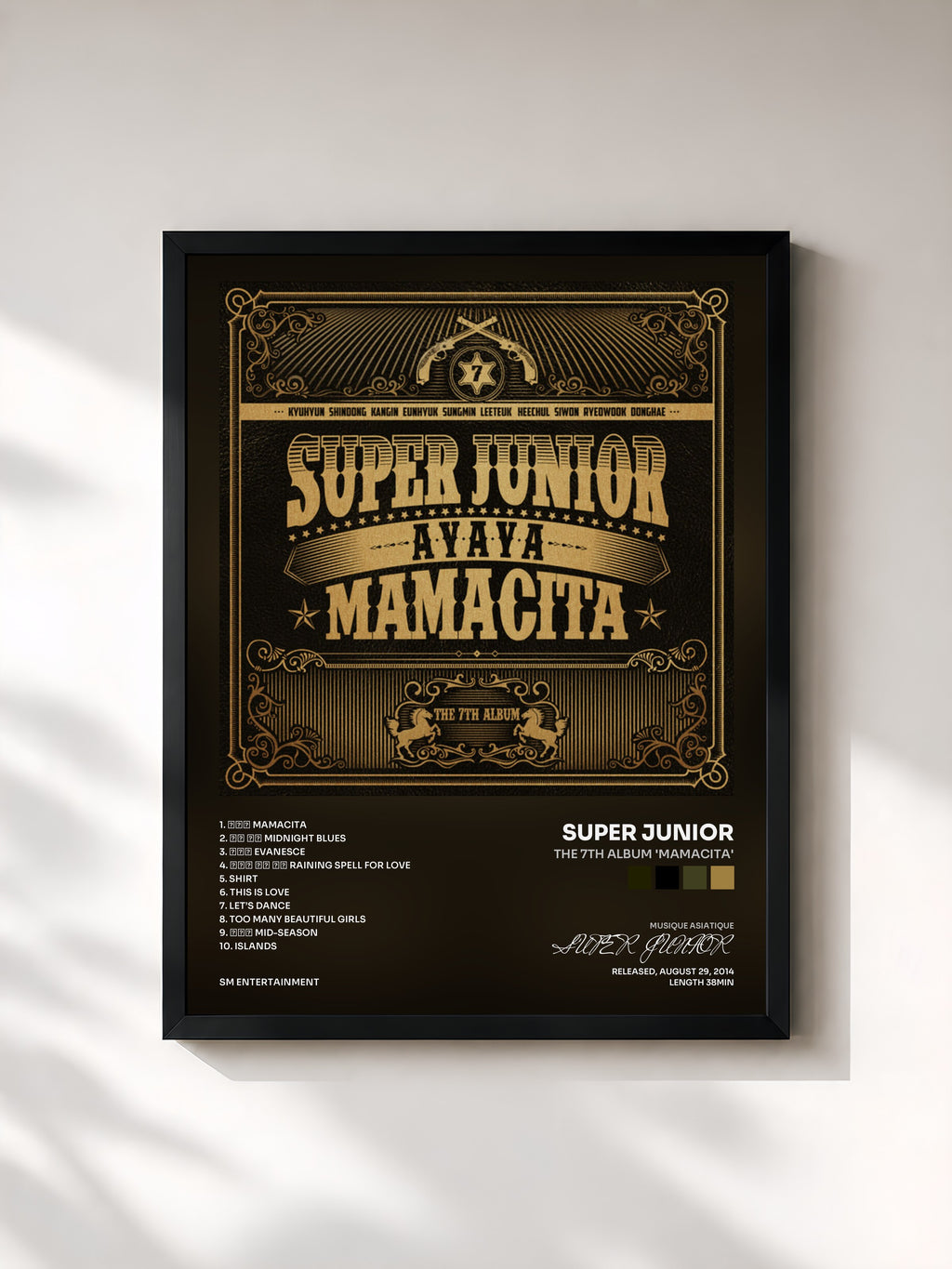 #noir Tableau de l'album The 7th Album 'MAMACITA' de SUPER JUNIOR, cadre noir, imprimé et encadré en France