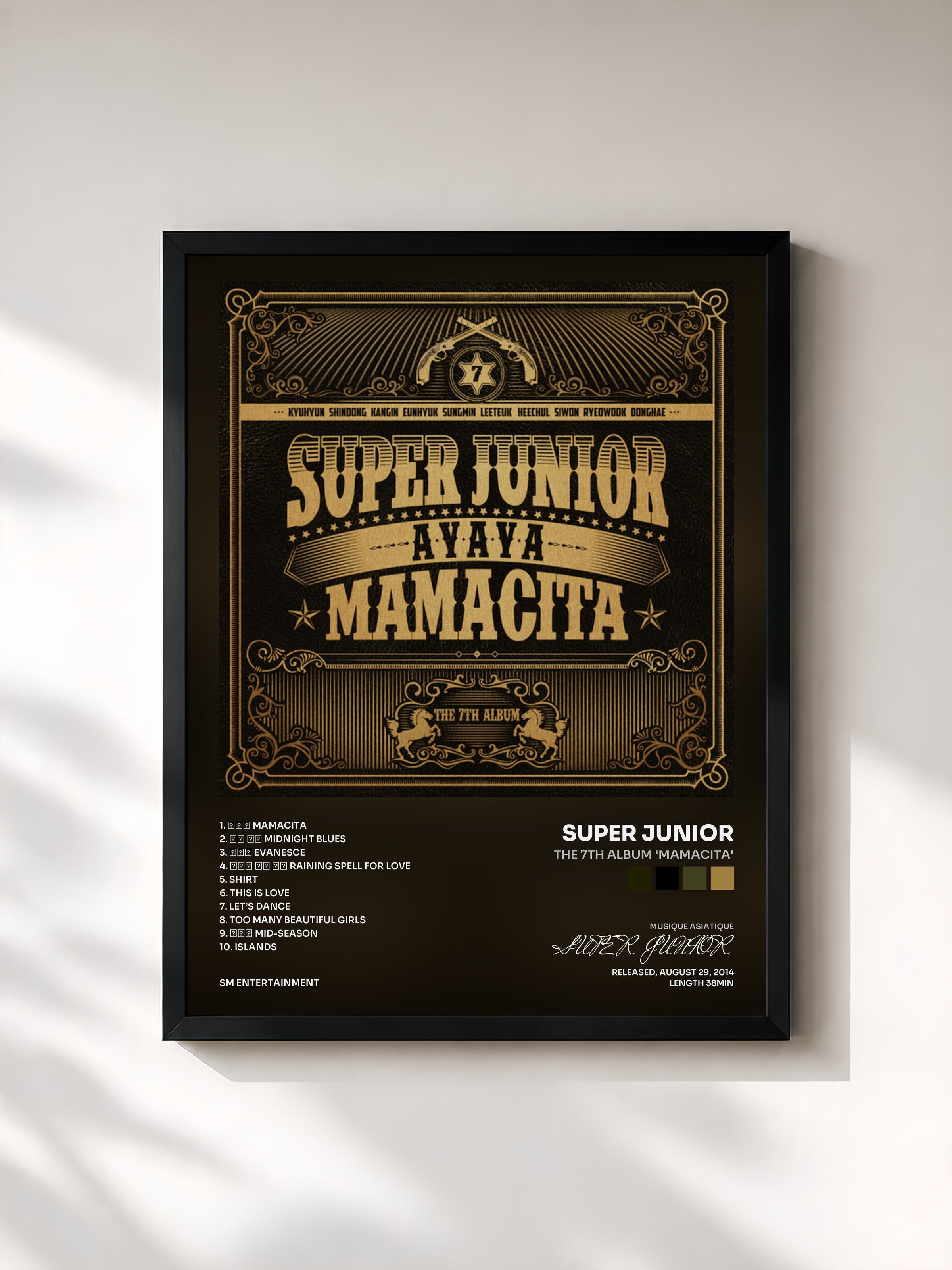 #noir Tableau de l'album The 7th Album 'MAMACITA' de SUPER JUNIOR, cadre noir, imprimé et encadré en France