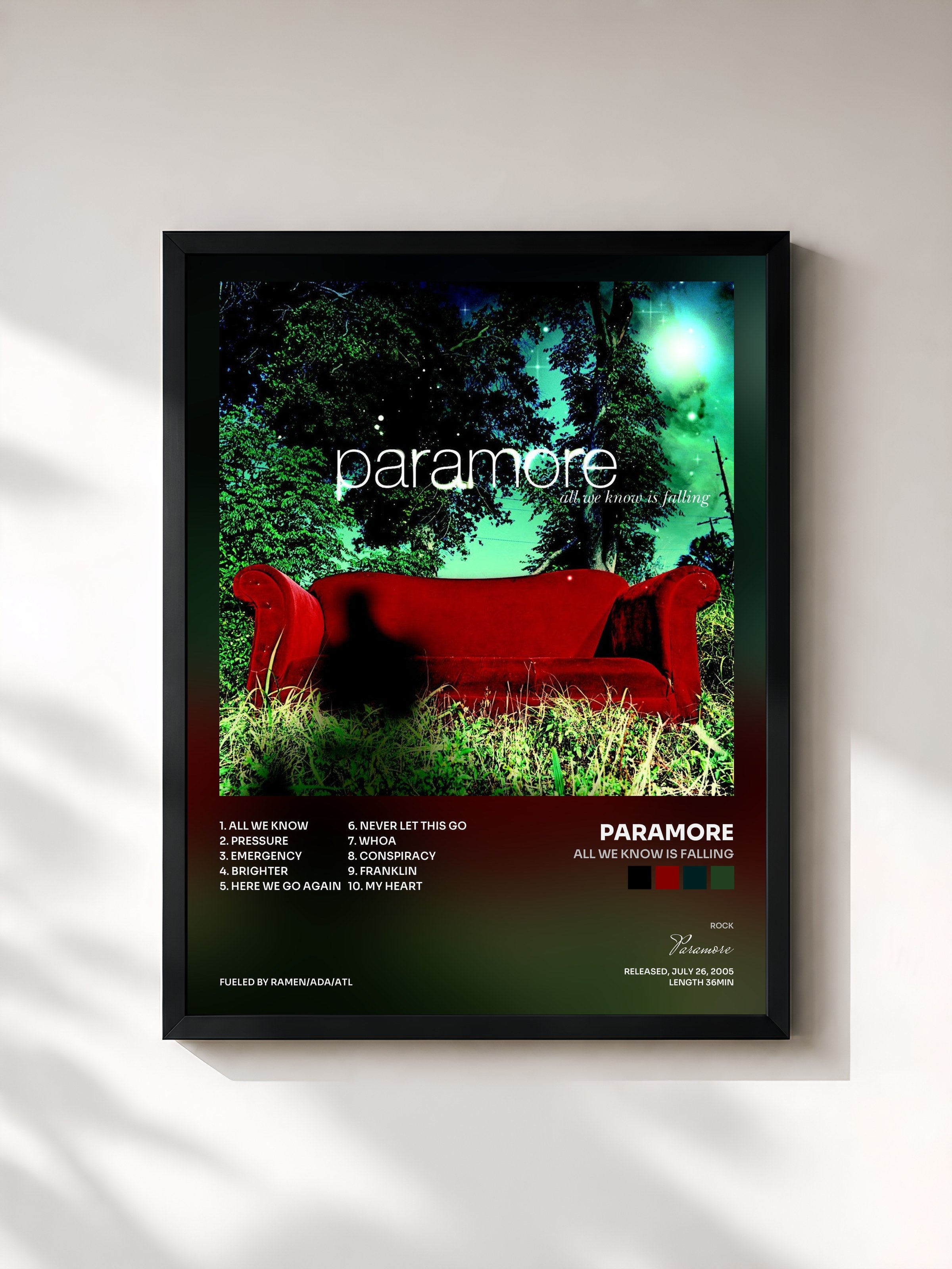 #noir Tableau de l'album All We Know Is Falling de Paramore, cadre noir, imprimé et encadré en France