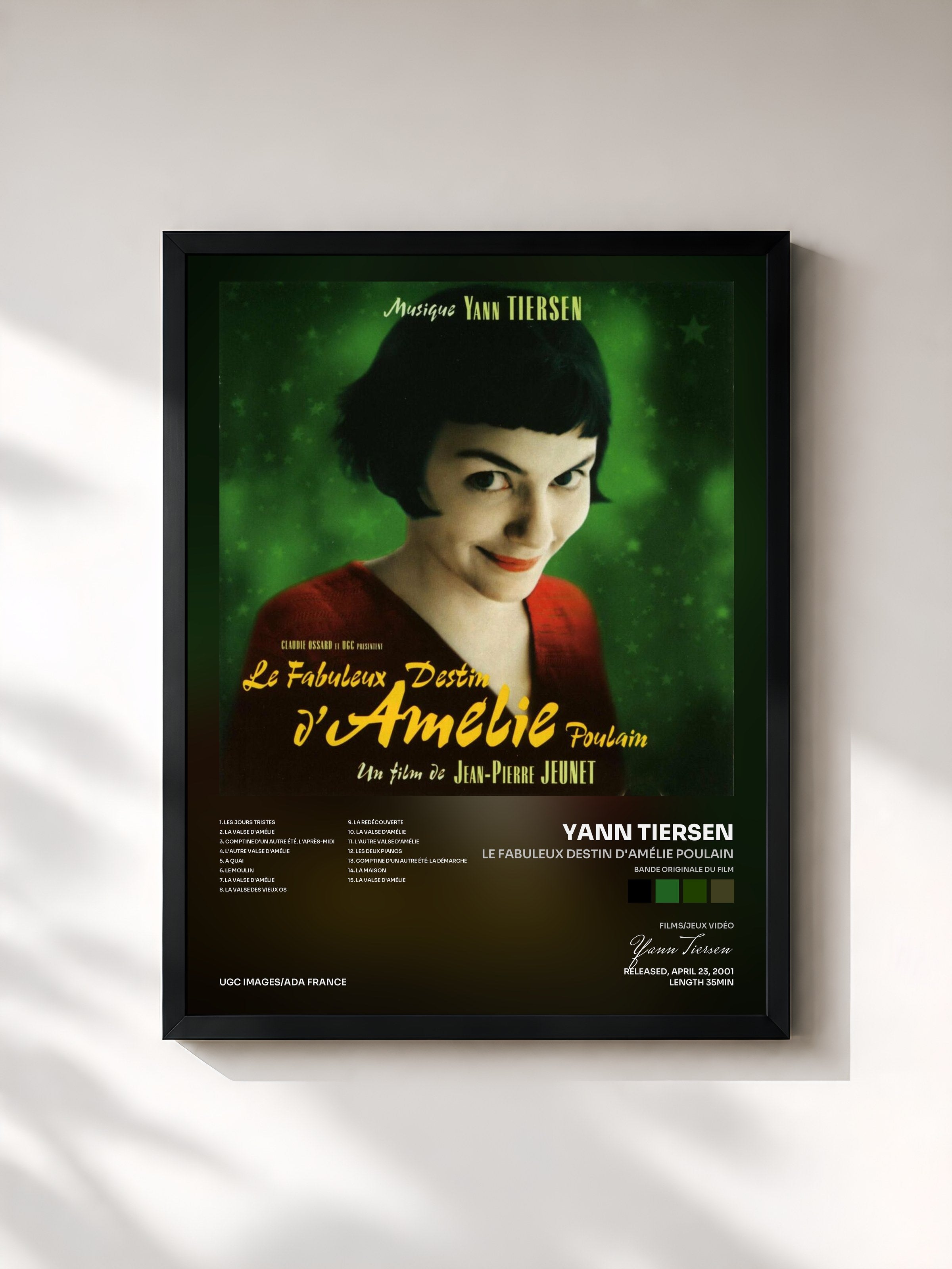 #noir Tableau de l'album Le Fabuleux destin d'Amélie Poulain (Bande originale du film) de Yann Tiersen, cadre noir, imprimé et encadré en France