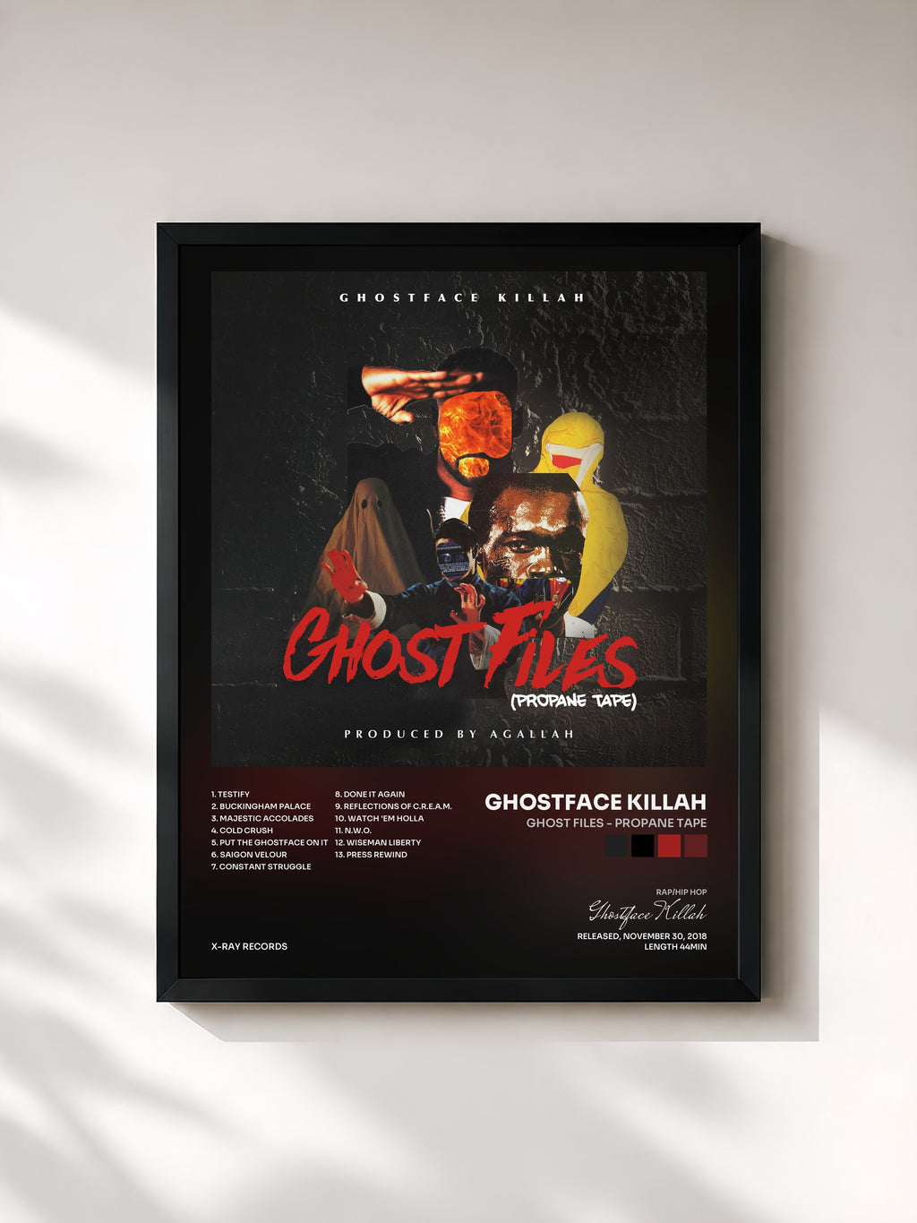 #noir Tableau de l'album Ghost Files - Propane Tape de Ghostface Killah, cadre noir, imprimé et encadré en France