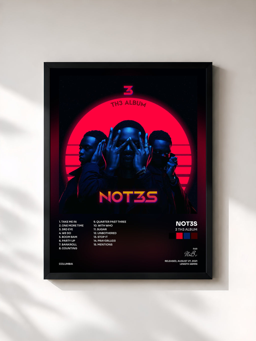 #noir Tableau de l'album 3 Th3 Album de Not3s, cadre noir, imprimé et encadré en France