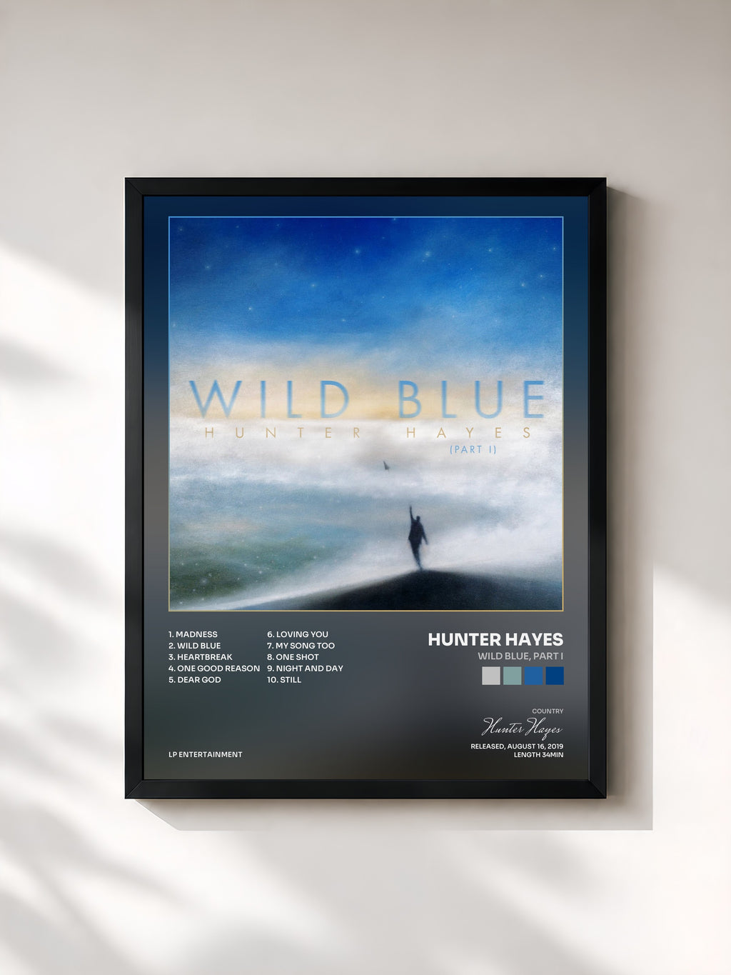 #noir Tableau de l'album Wild Blue, Part I de Hunter Hayes, cadre noir, imprimé et encadré en France