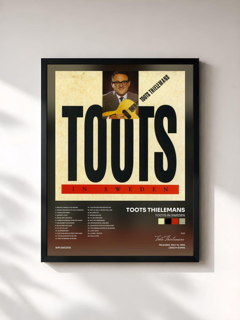 #noir Tableau de l'album Toots in Sweden de Toots Thielemans, cadre noir, imprimé et encadré en France
