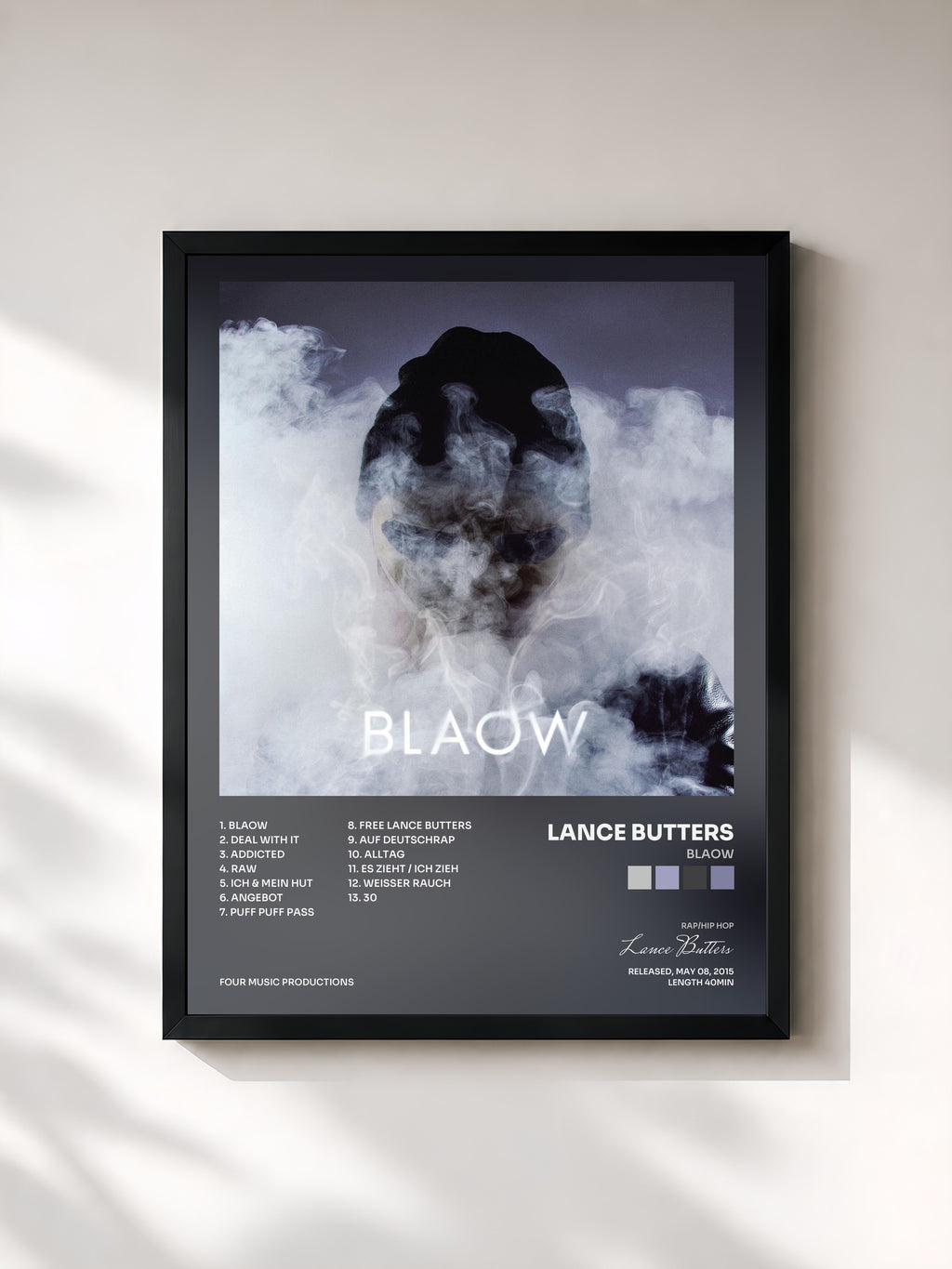 #noir Tableau de l'album BLAOW de Lance Butters, cadre noir, imprimé et encadré en France