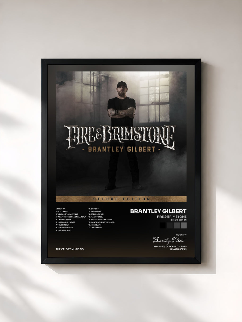 #noir Tableau de l'album Fire & Brimstone (Deluxe Edition) de Brantley Gilbert, cadre noir, imprimé et encadré en France