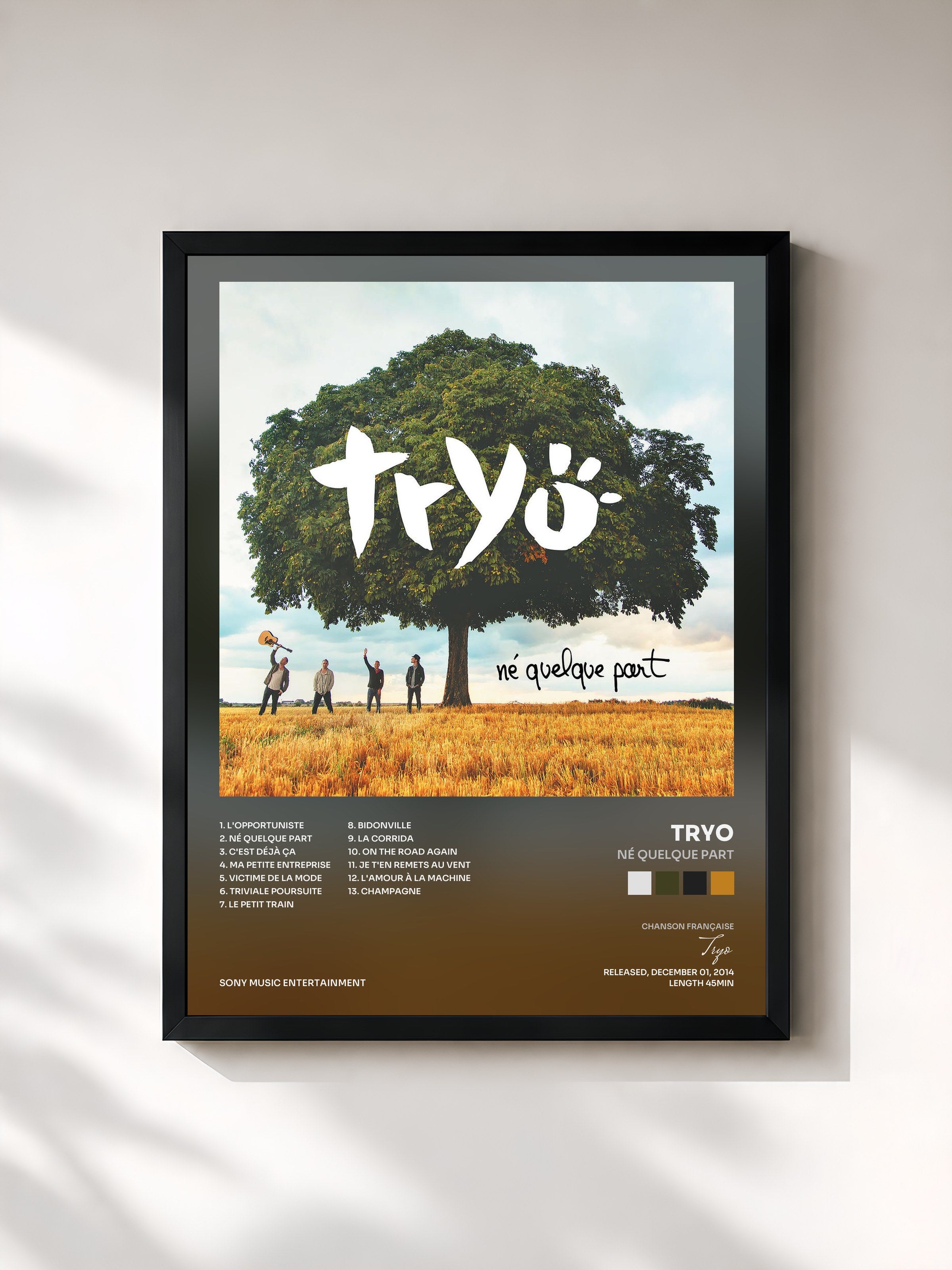 #noir Tableau de l'album Né quelque part de Tryo, cadre noir, imprimé et encadré en France