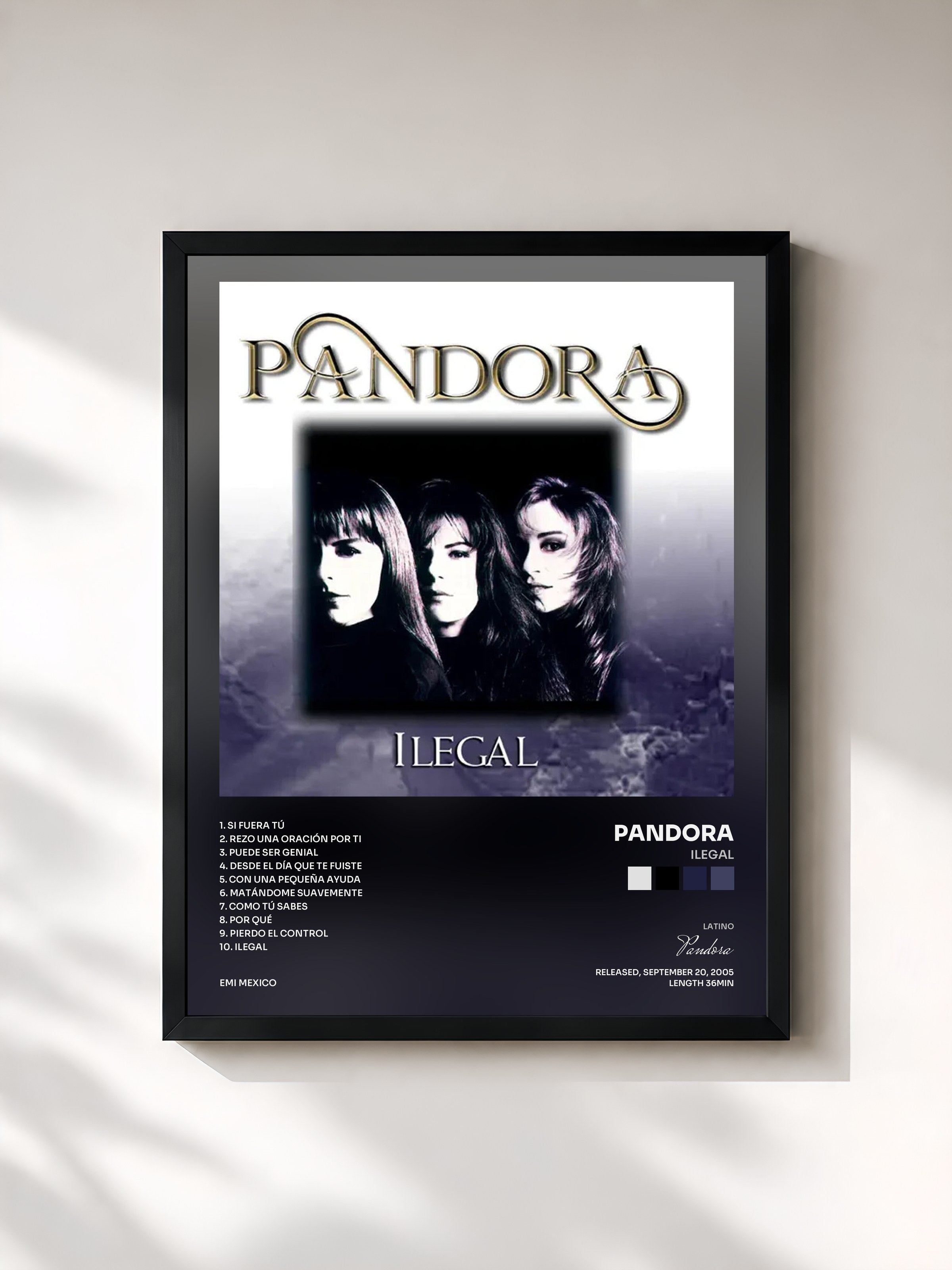 #noir Tableau de l'album Ilegal de Pandora, cadre noir, imprimé et encadré en France
