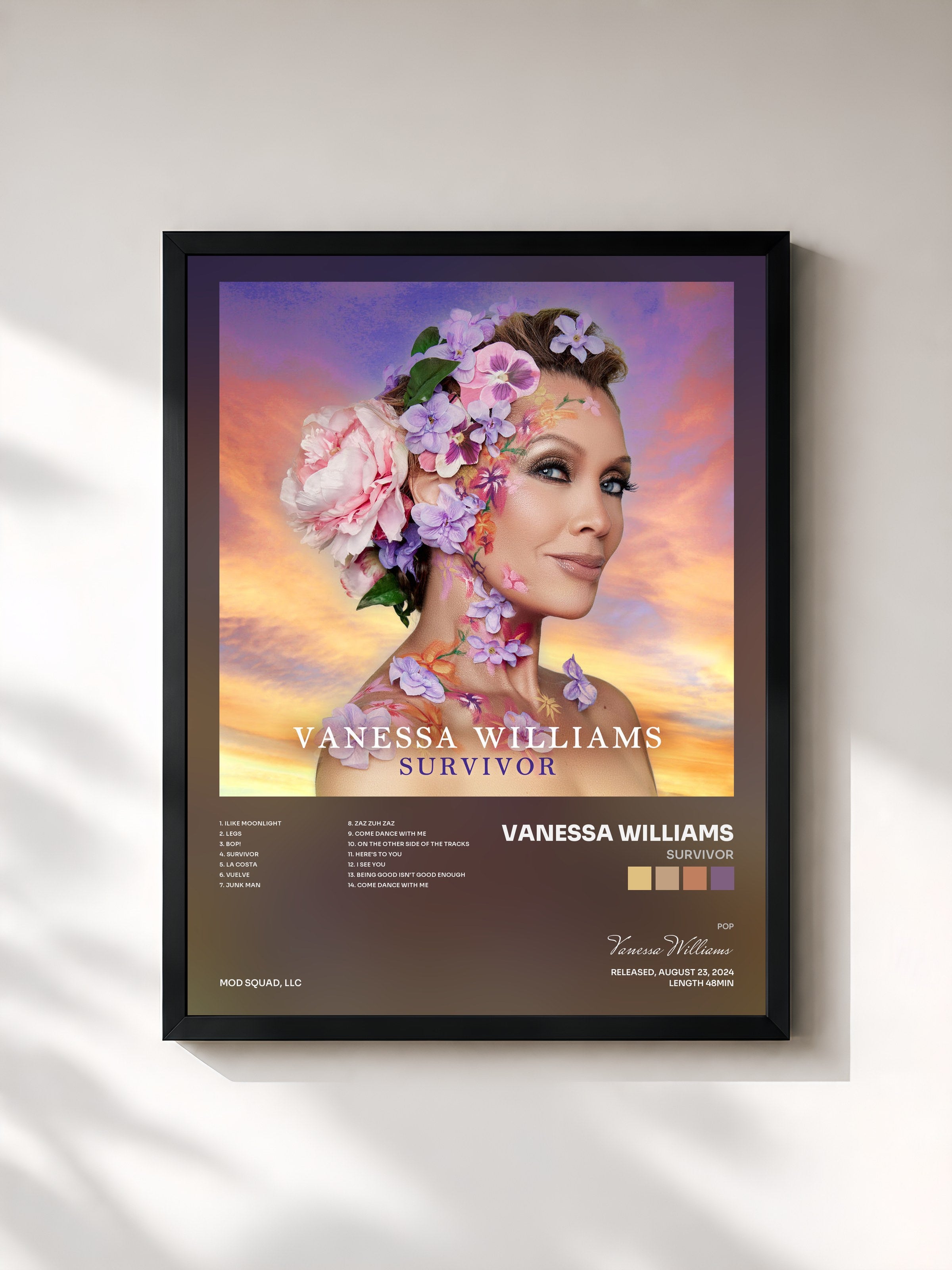 #noir Tableau de l'album Survivor de Vanessa Williams, cadre noir, imprimé et encadré en France