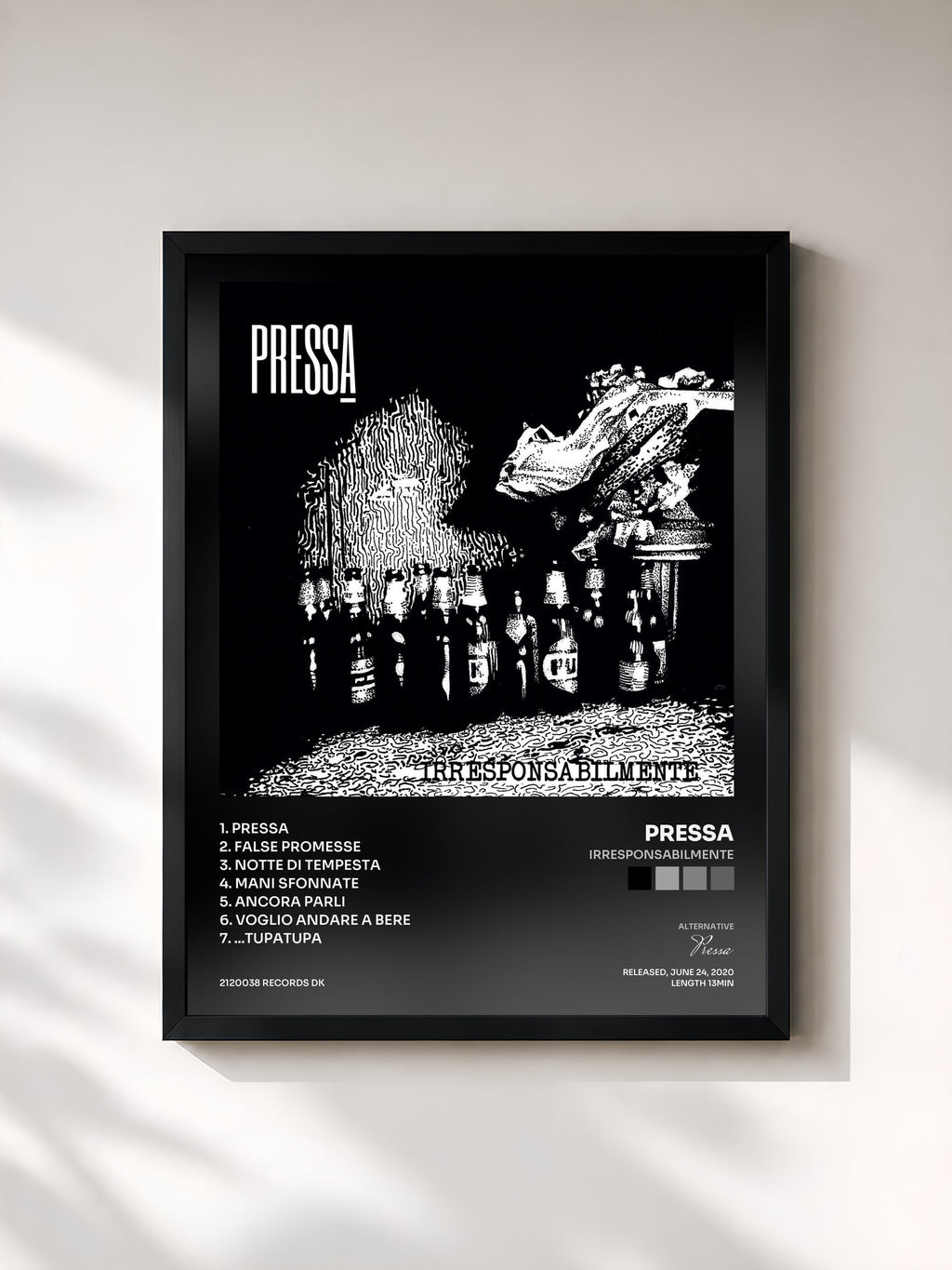 #noir Tableau de l'album Irresponsabilmente de Pressa, cadre noir, imprimé et encadré en France
