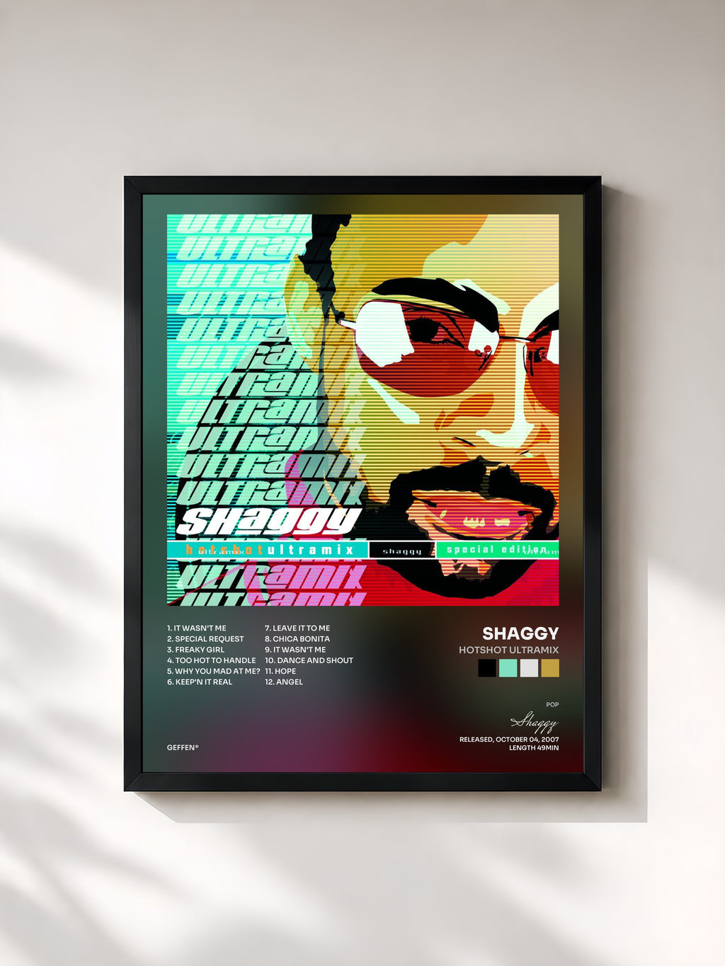 #noir Tableau de l'album Hotshot Ultramix de Shaggy, cadre noir, imprimé et encadré en France