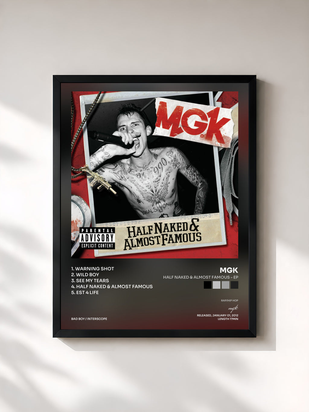 #noir Tableau de l'album Half Naked & Almost Famous - EP de mgk, cadre noir, imprimé et encadré en France
