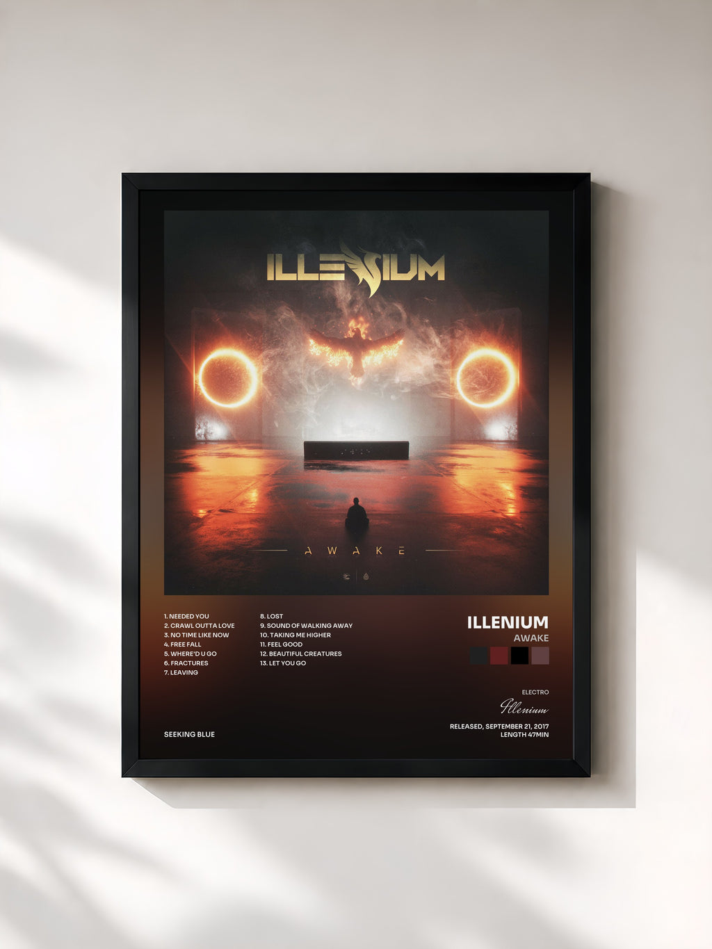 #noir Tableau de l'album Awake de Illenium, cadre noir, imprimé et encadré en France