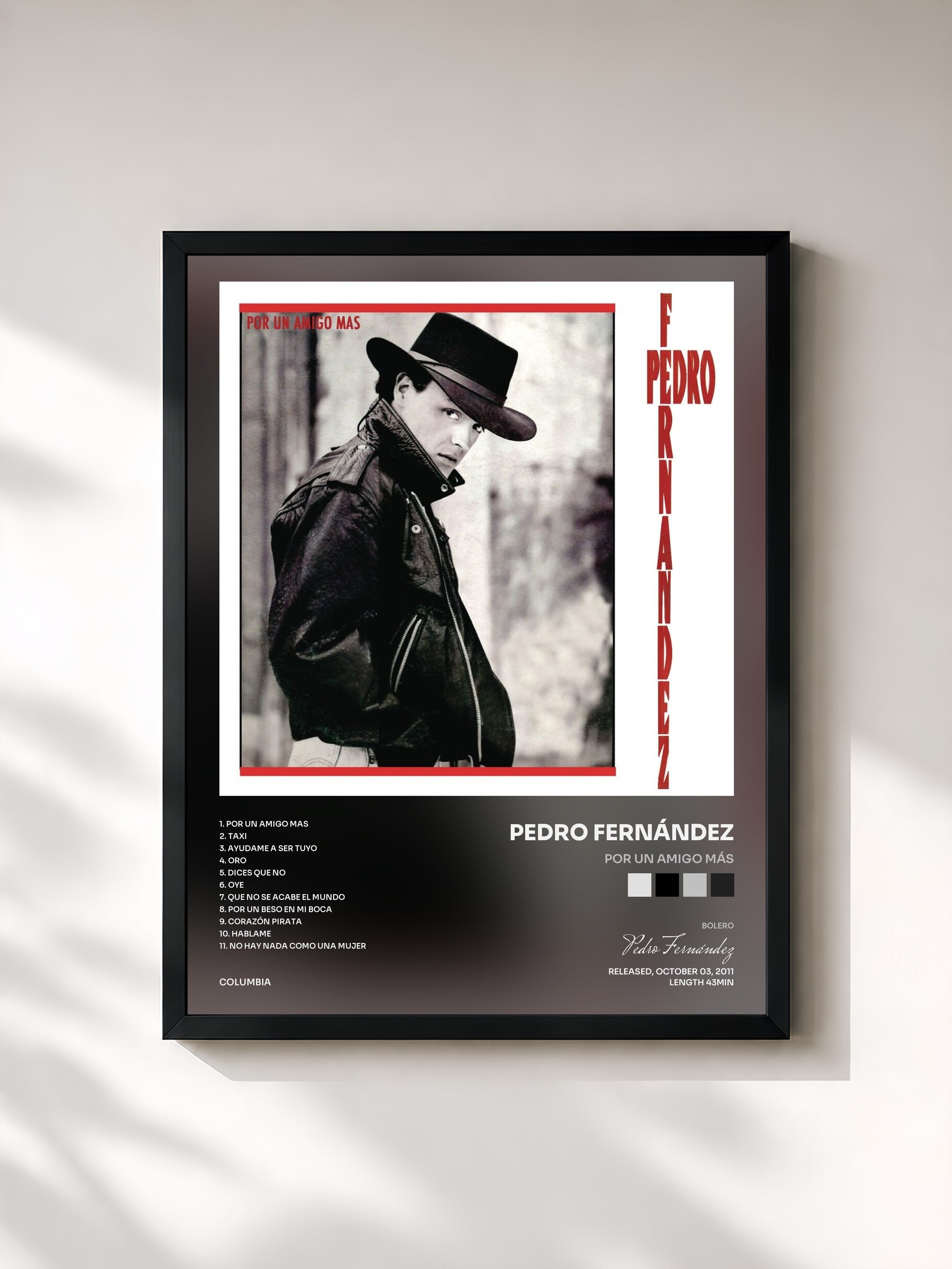 #noir Tableau de l'album Por Un Amigo Más de Pedro Fernández, cadre noir, imprimé et encadré en France