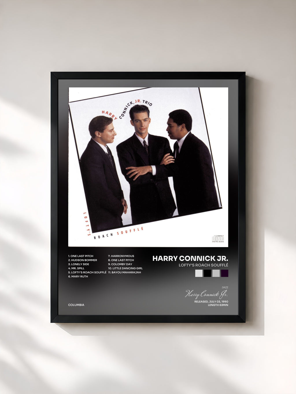 #noir Tableau de l'album Lofty's Roach Soufflé de Harry Connick Jr., cadre noir, imprimé et encadré en France