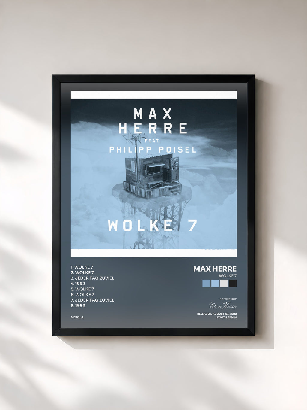 #noir Tableau de l'album Wolke 7 de Max Herre, cadre noir, imprimé et encadré en France
