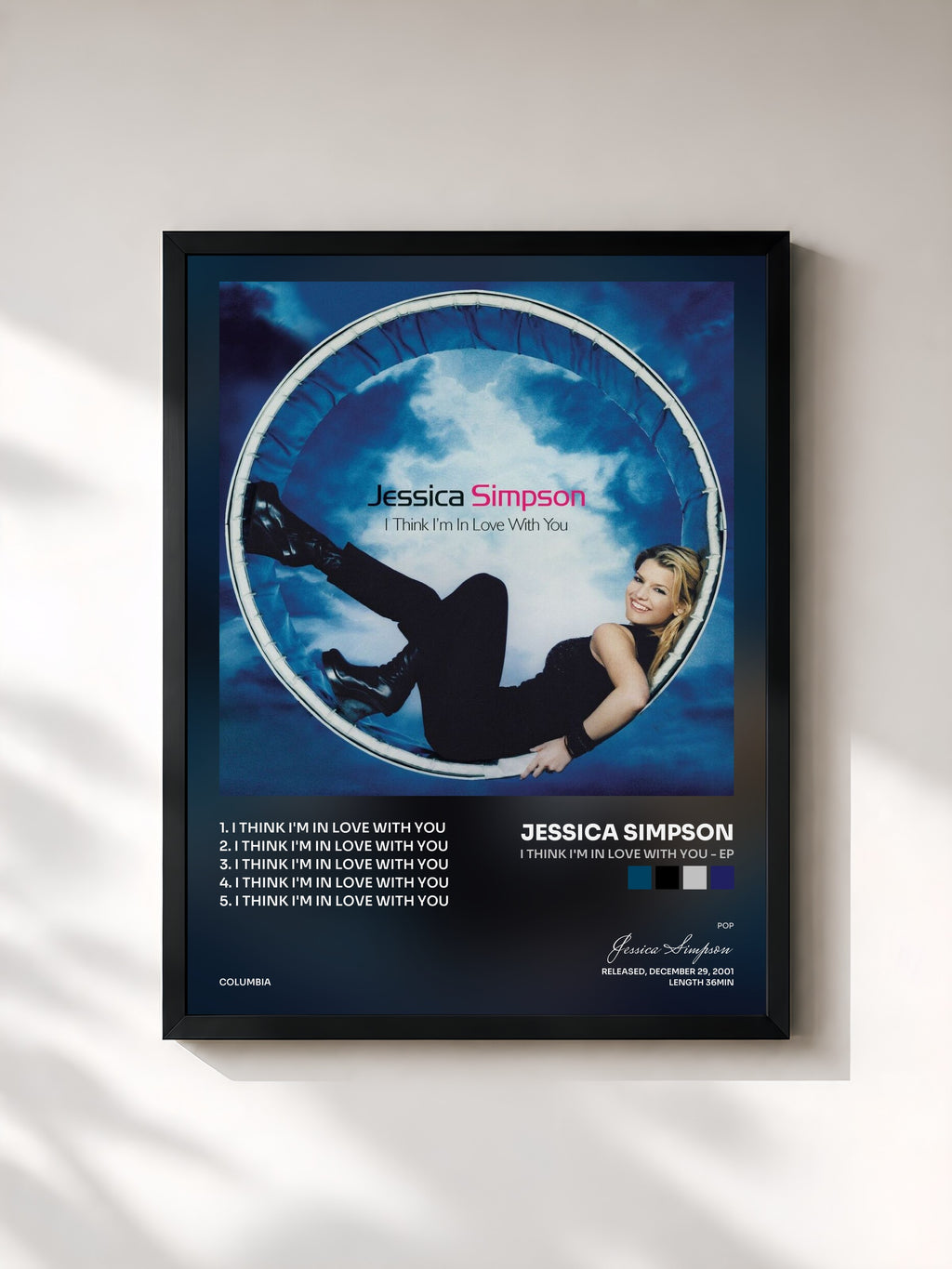 #noir Tableau de l'album I Think I'm In Love With You - EP de Jessica Simpson, cadre noir, imprimé et encadré en France