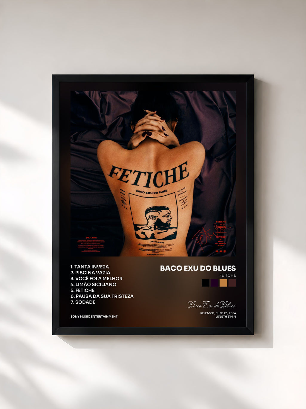 #noir Tableau de l'album FETICHE de Baco Exu do Blues, cadre noir, imprimé et encadré en France