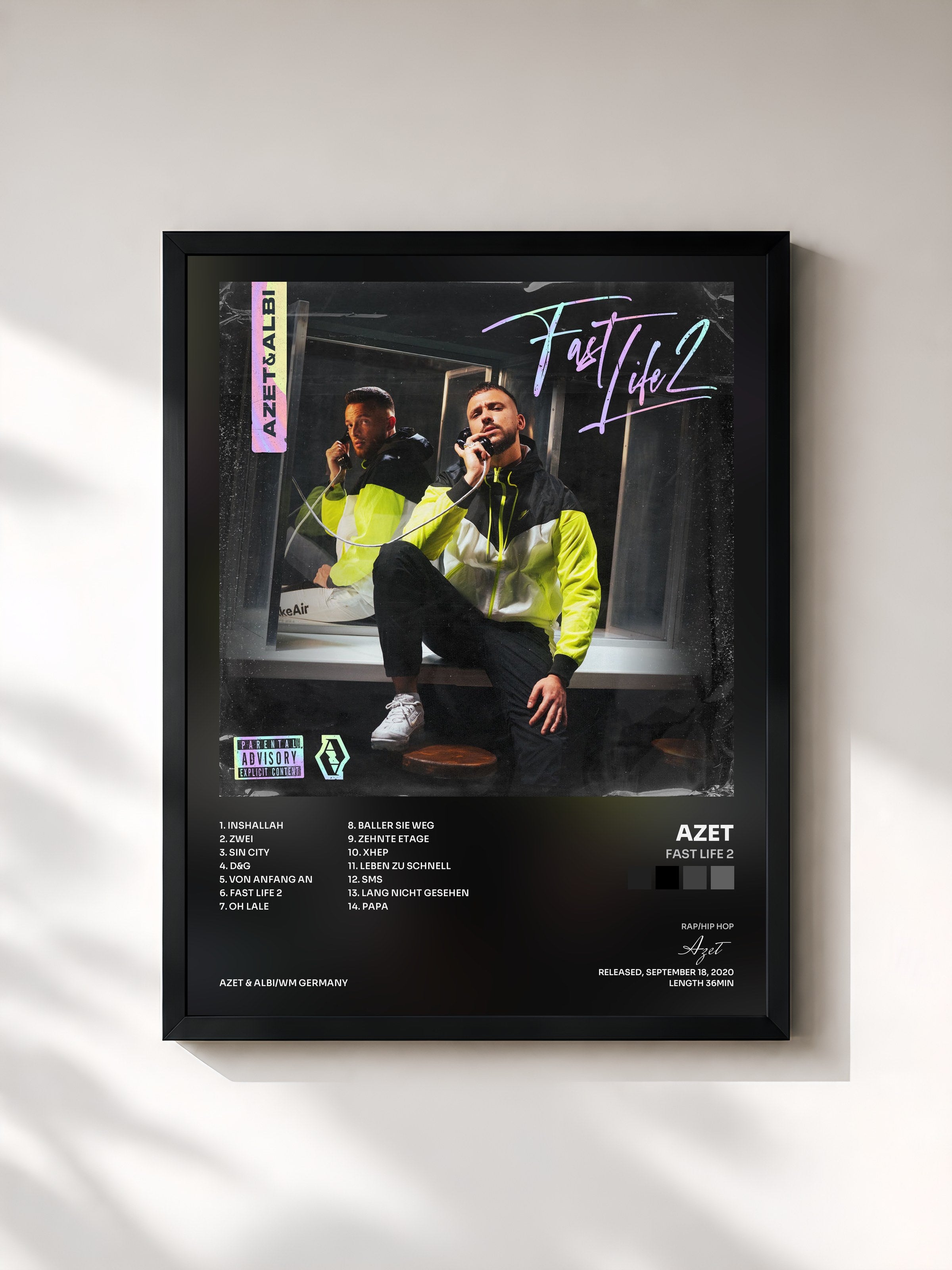 #noir Tableau de l'album Fast Life 2 de Azet, cadre noir, imprimé et encadré en France