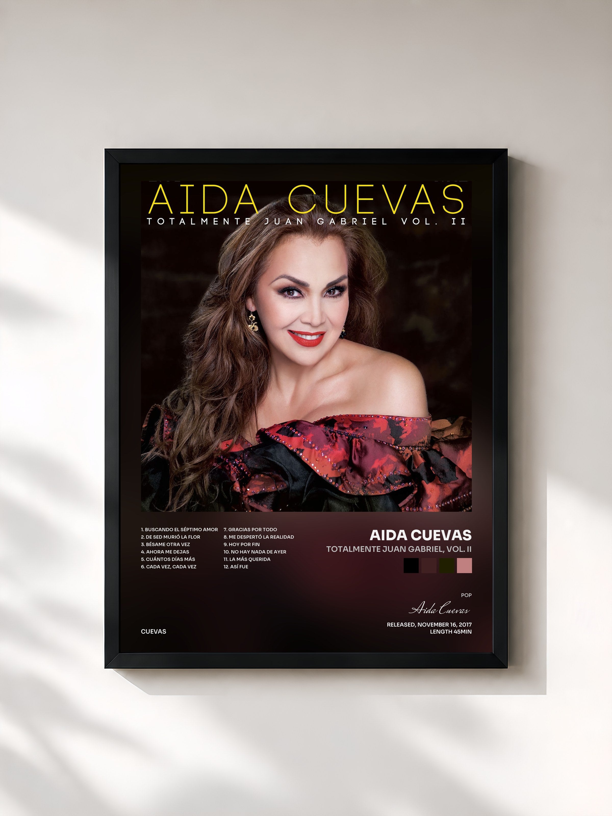 #noir Tableau de l'album Totalmente Juan Gabriel, Vol. II de Aida Cuevas, cadre noir, imprimé et encadré en France
